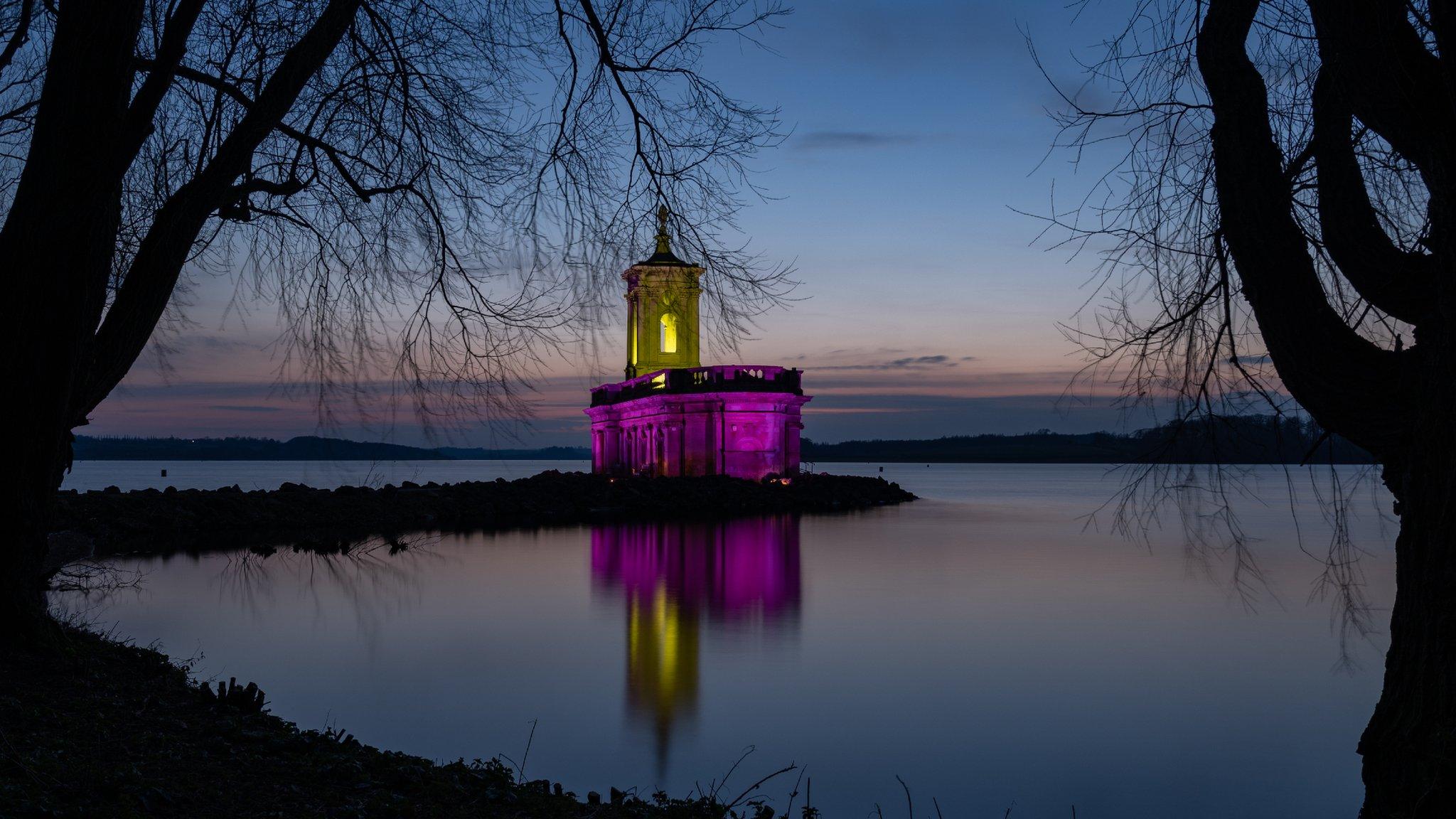 Normanton Church lit up to mark the anniversary of the UK's first Covid lockdown in March 2021