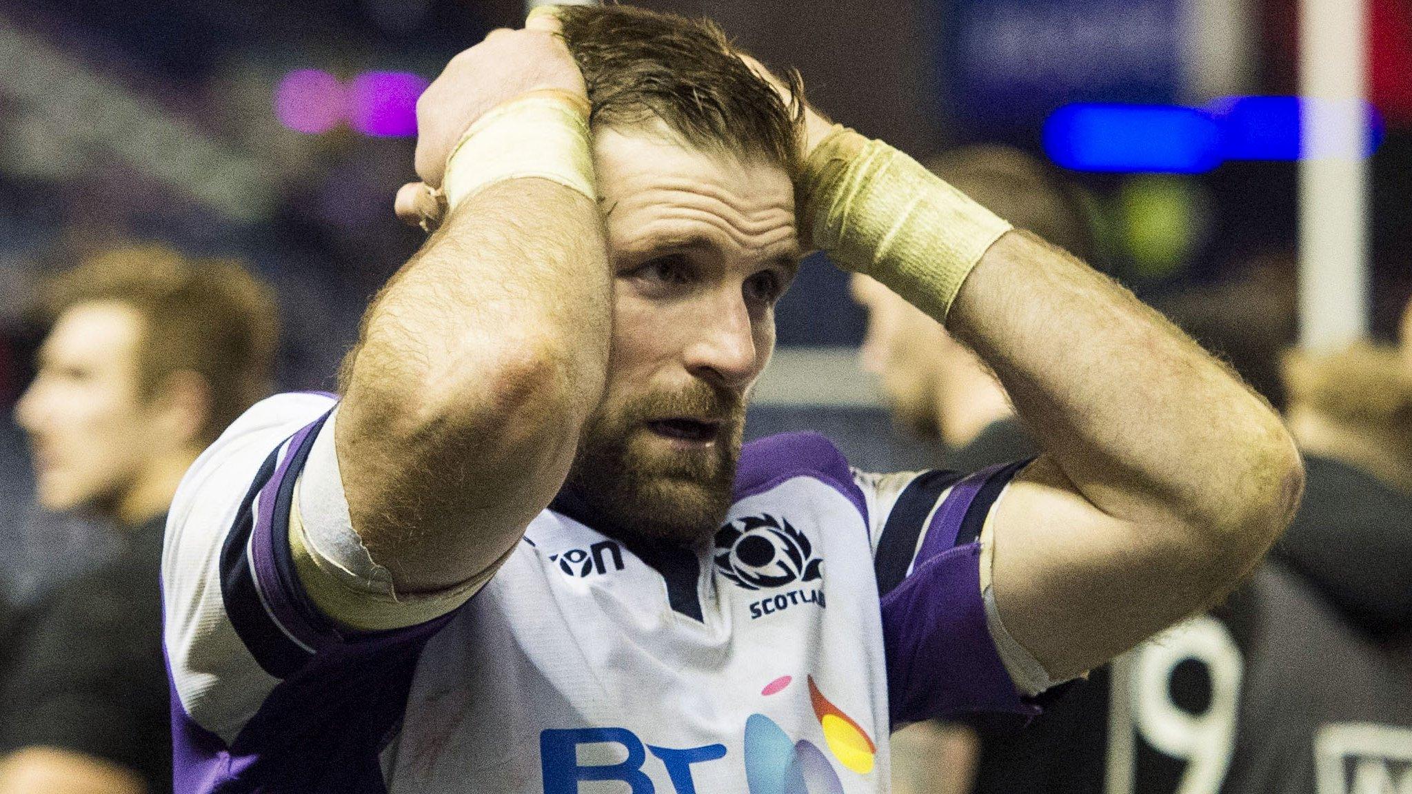 Scotland captain John Barclay looks dejected after defeat by New Zealand