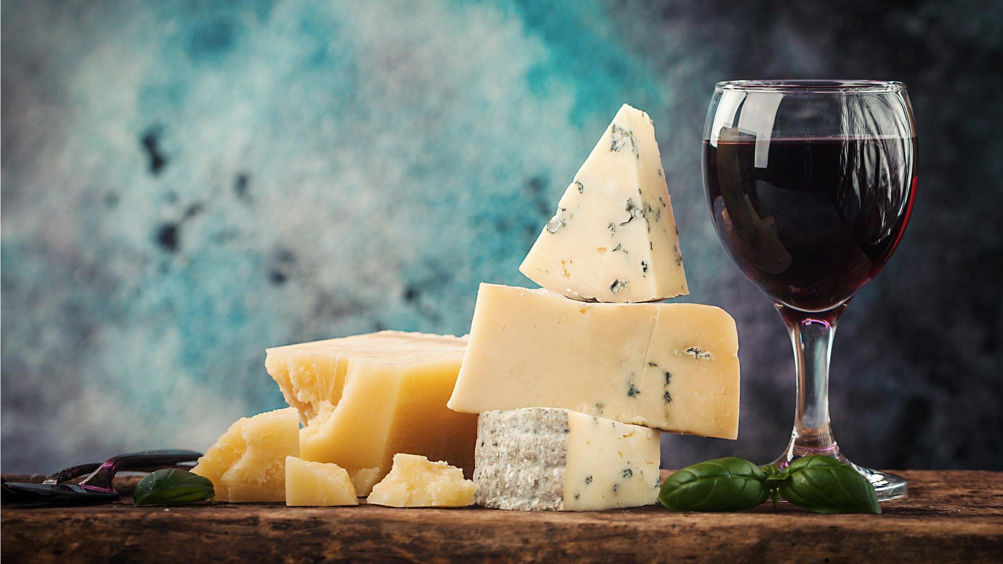 Cheese and glass of red wine