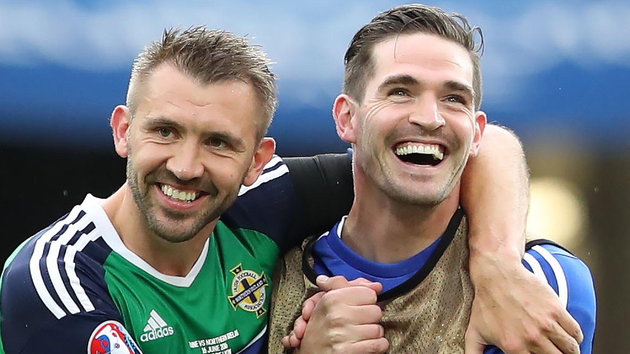 Northern Ireland's Gareth McAuley and Kyle Lafferty