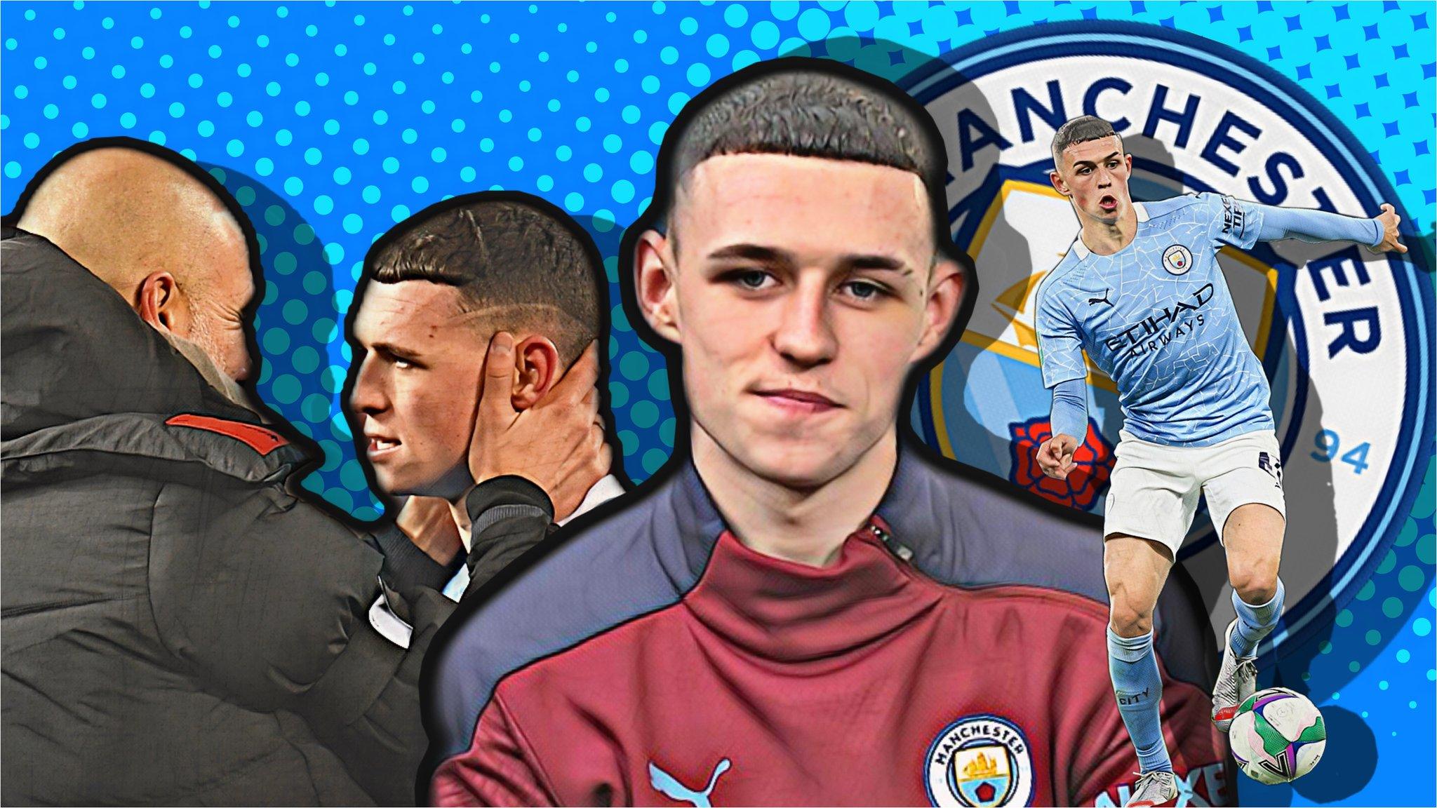 Phil Foden with Pep Guardiola.