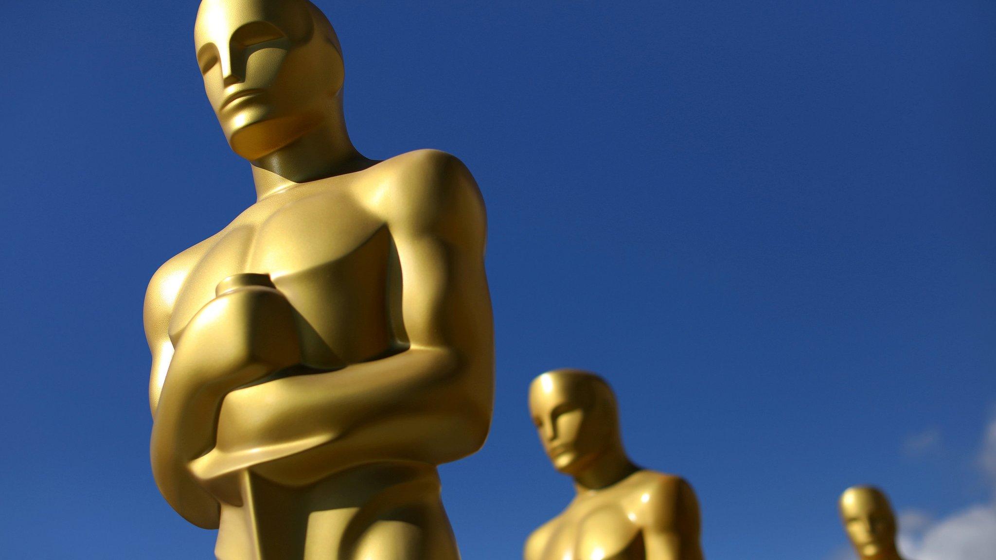 Oscar statues dry in the sun after receiving a fresh coat of gold paint as preparations begin for the 89th Academy Awards in Hollywood, California, February 22, 2017