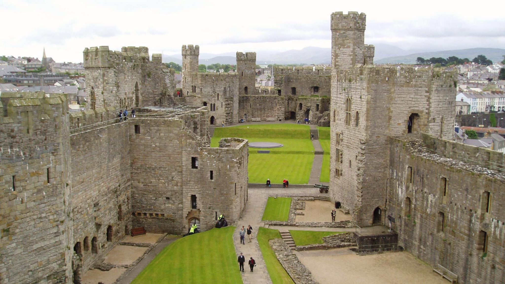 An aerial view of Caernarfon Castle.