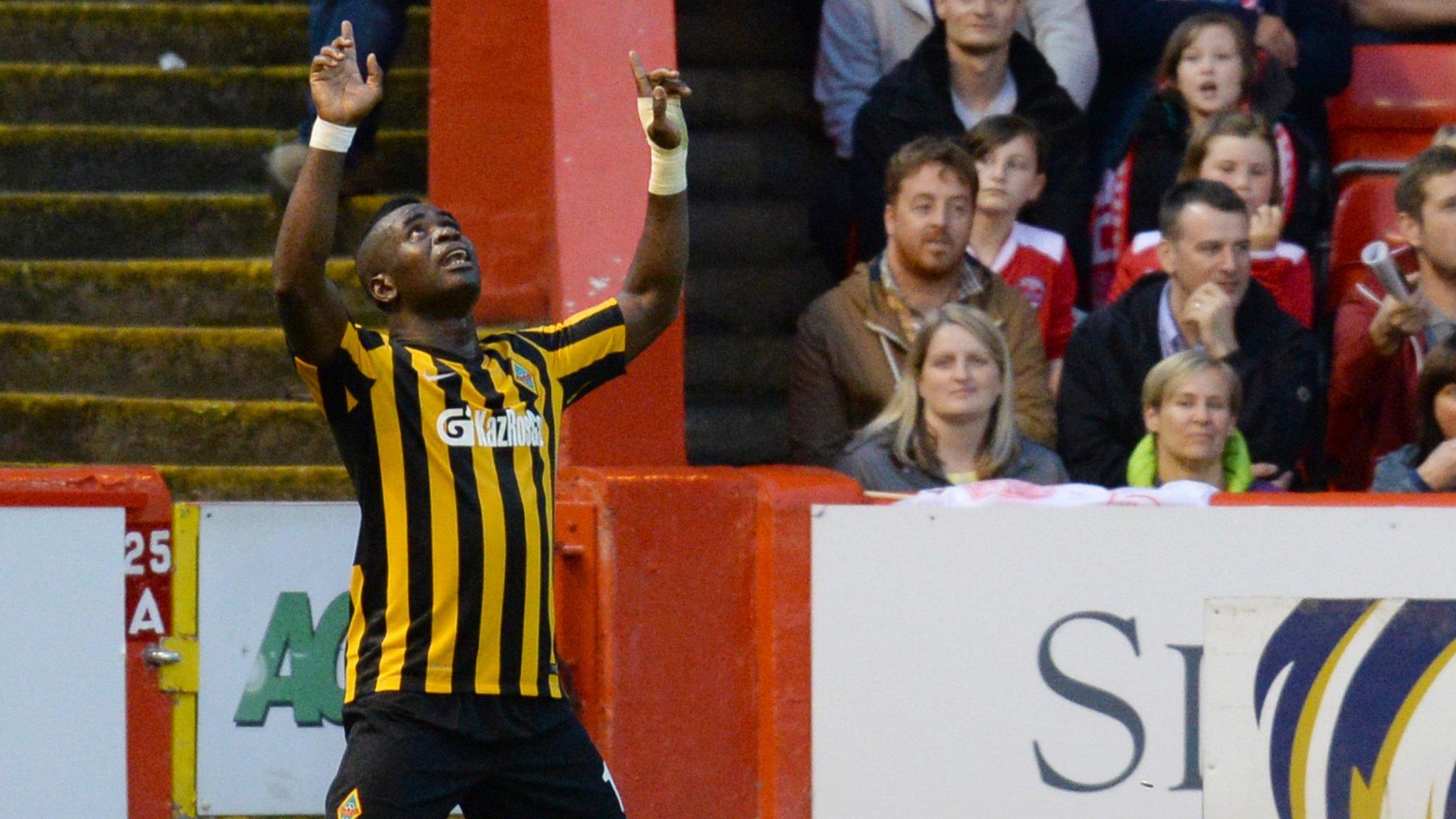 Gerard Gohou celebrates his goal for Kairat