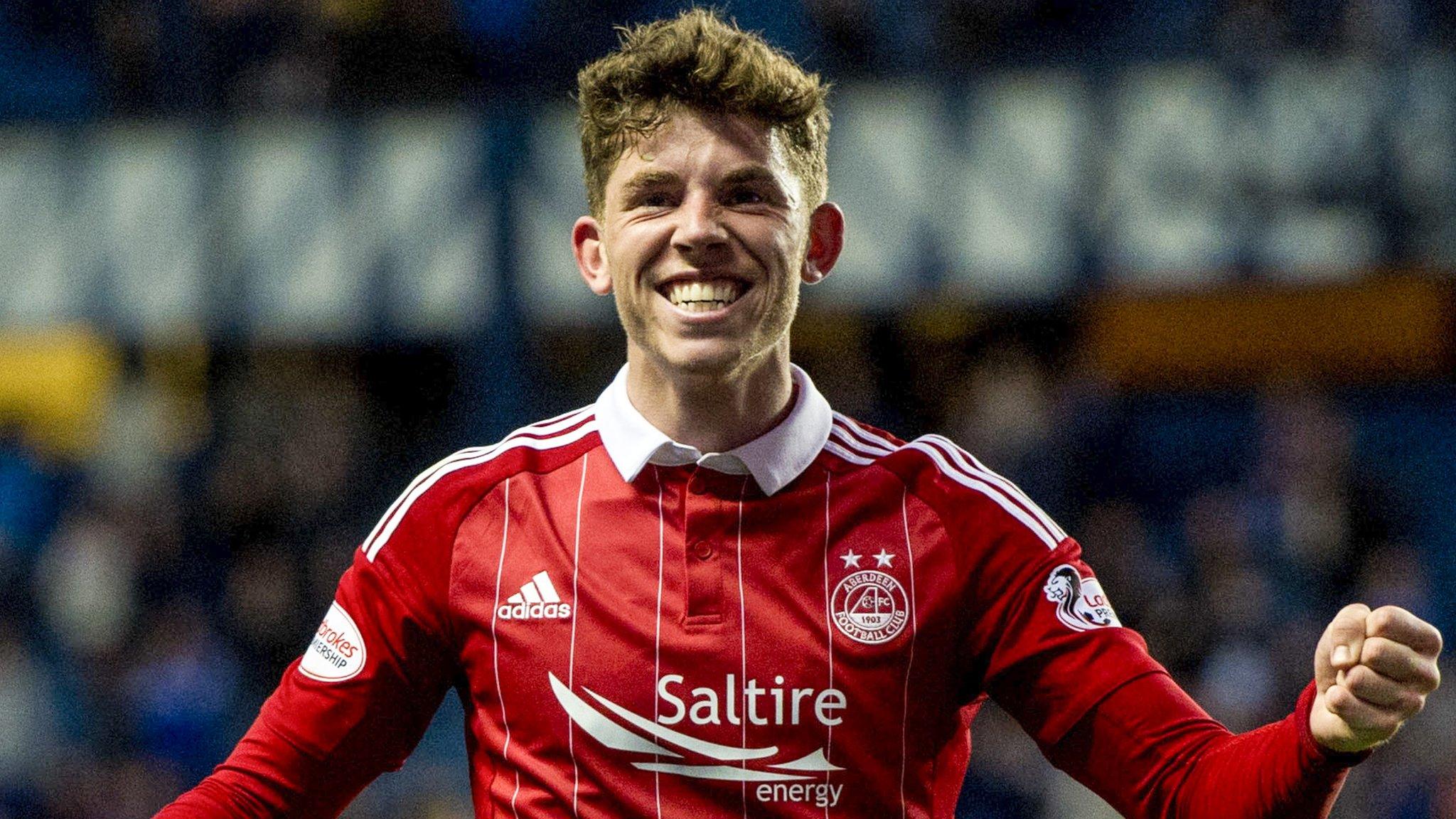 Ryan Christie celebrates victory for Aberdeen over Rangers at Ibrox