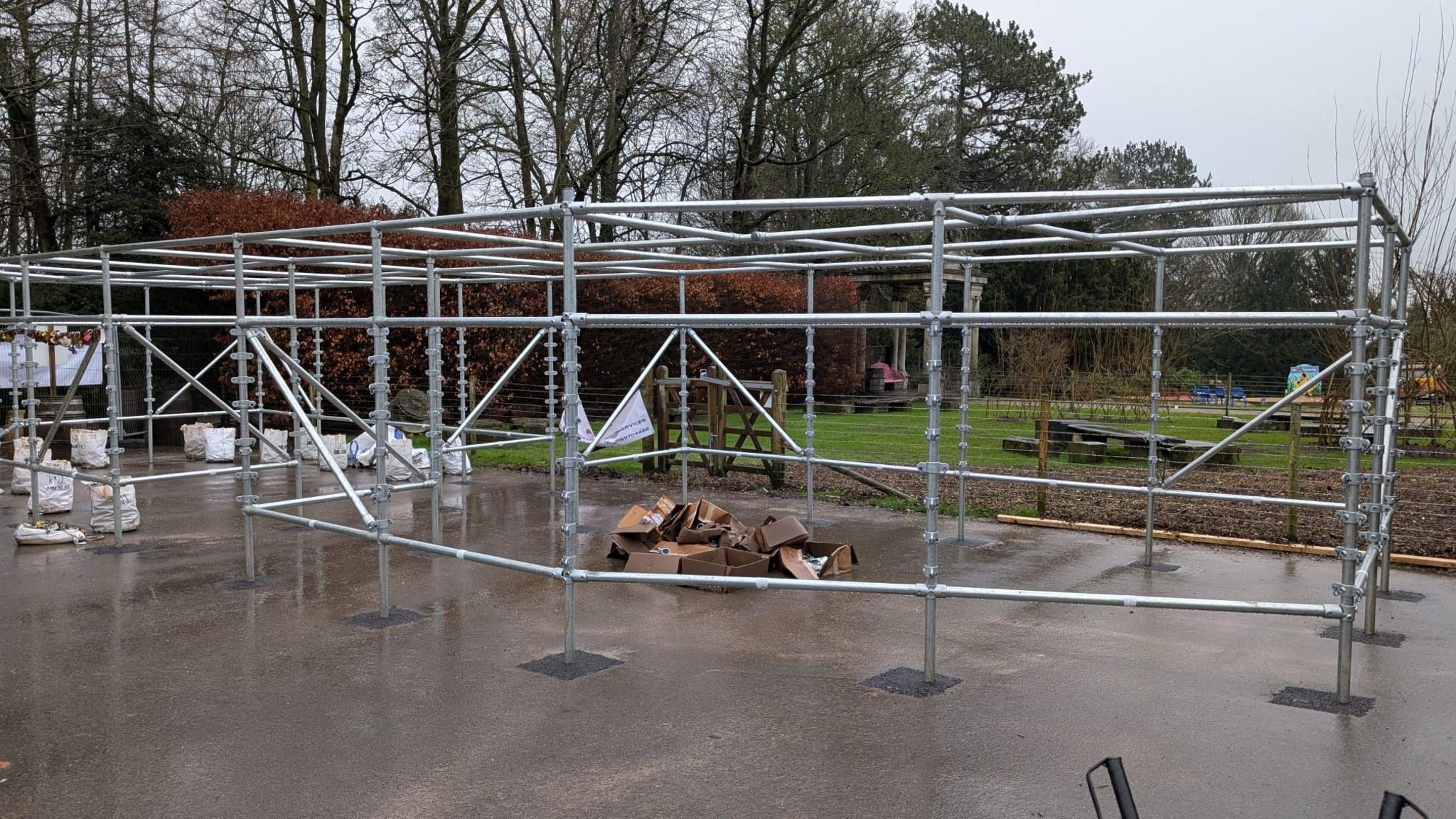 A wide shot of the Love Locker structure at Thornbridge Hall