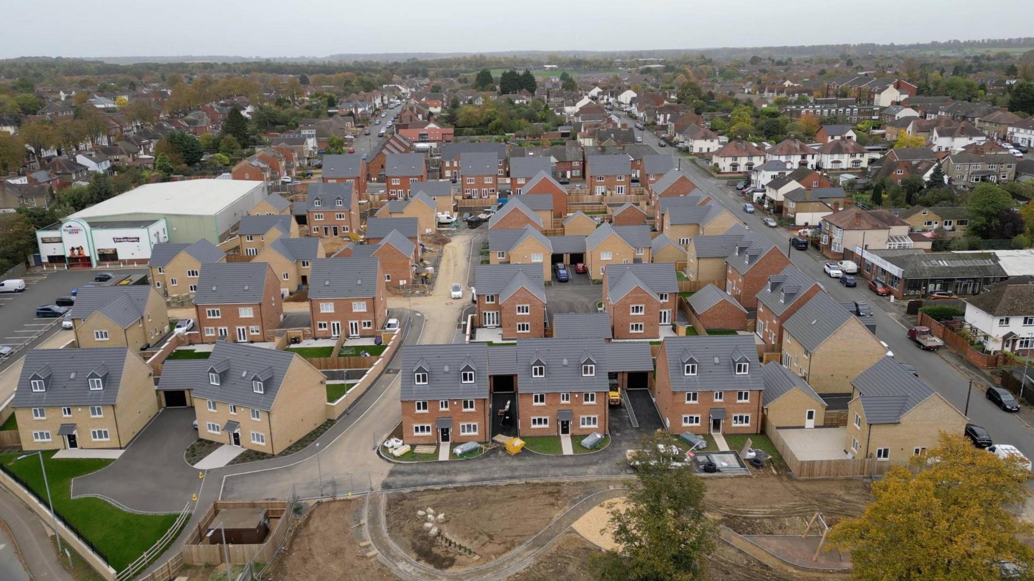 An aerial view of the new housing estate which has been built where Rockingham Road once stood.