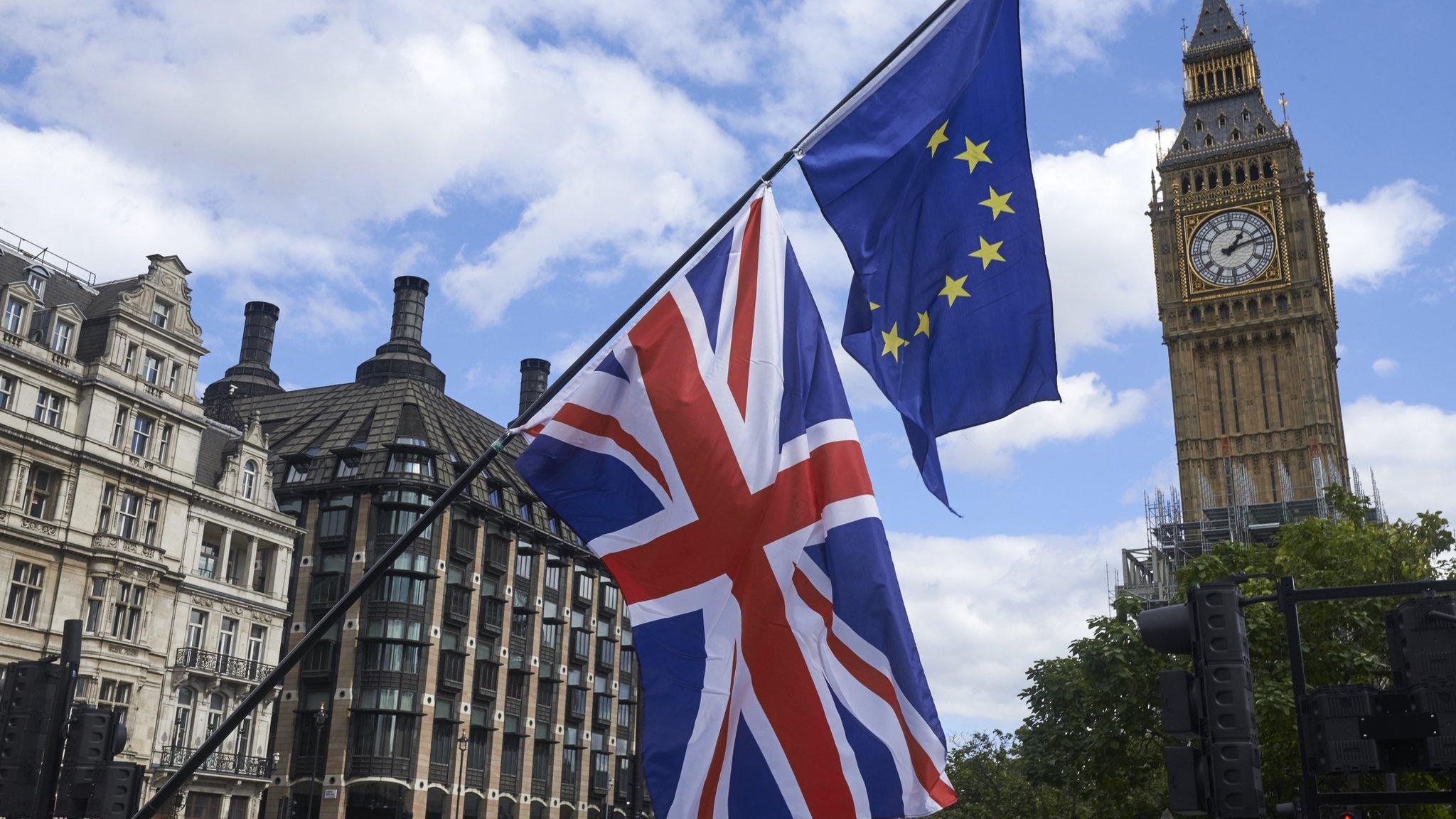 UK and EU flags at Westminster