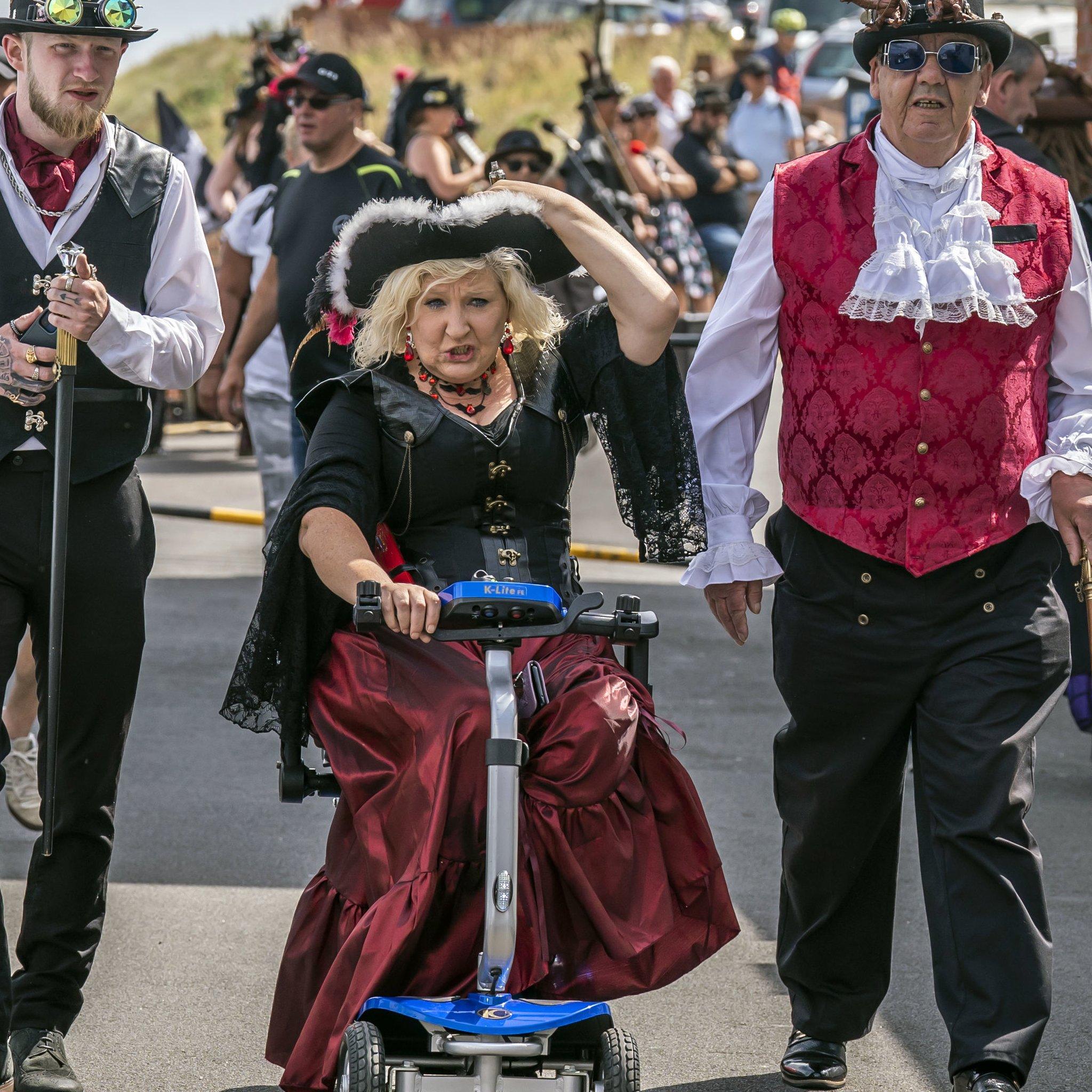 Steampunks attend the Whitby Weekend, in Whitby, Yorkshire.