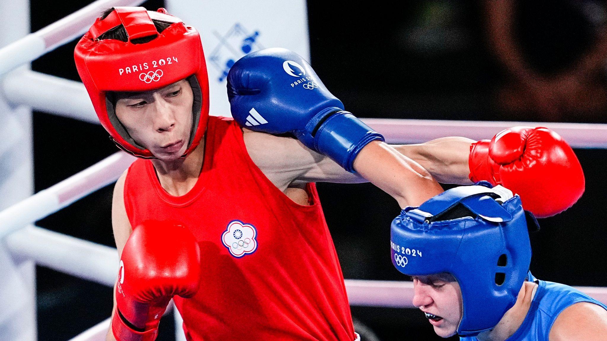 Taiwanese boxer Lin Yu-ting fighting in the women's welterweight final at the 2024 Olympic Games in Paris