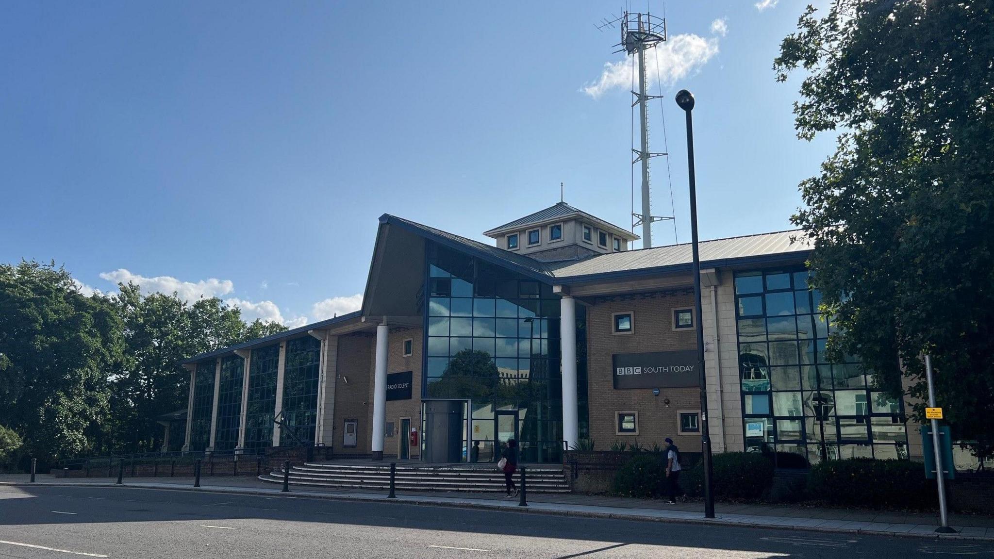 The front of Southampton Broadcasting House in Havelock Road, on a sunny day with a blue sky.