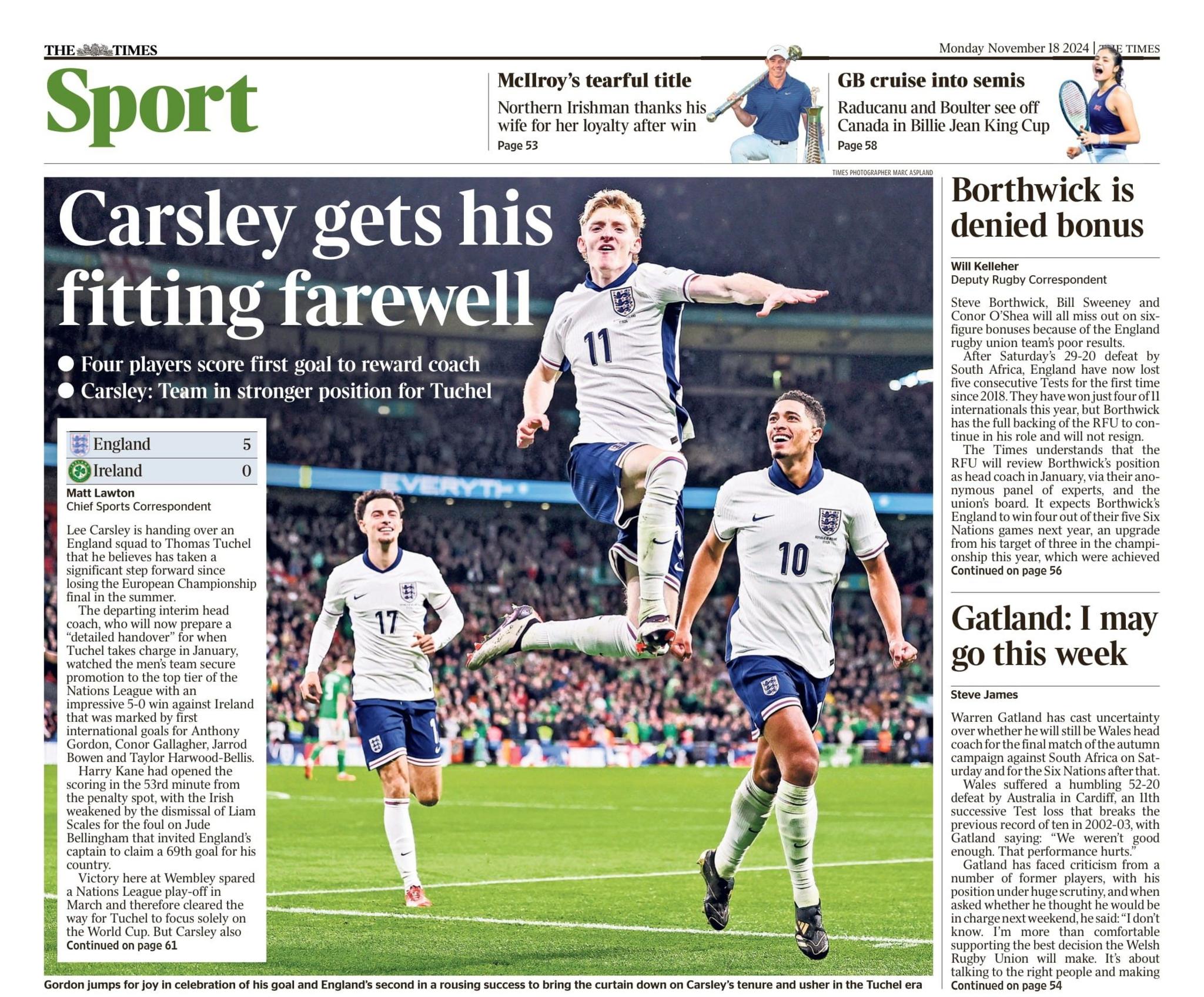 Monday's Times back page