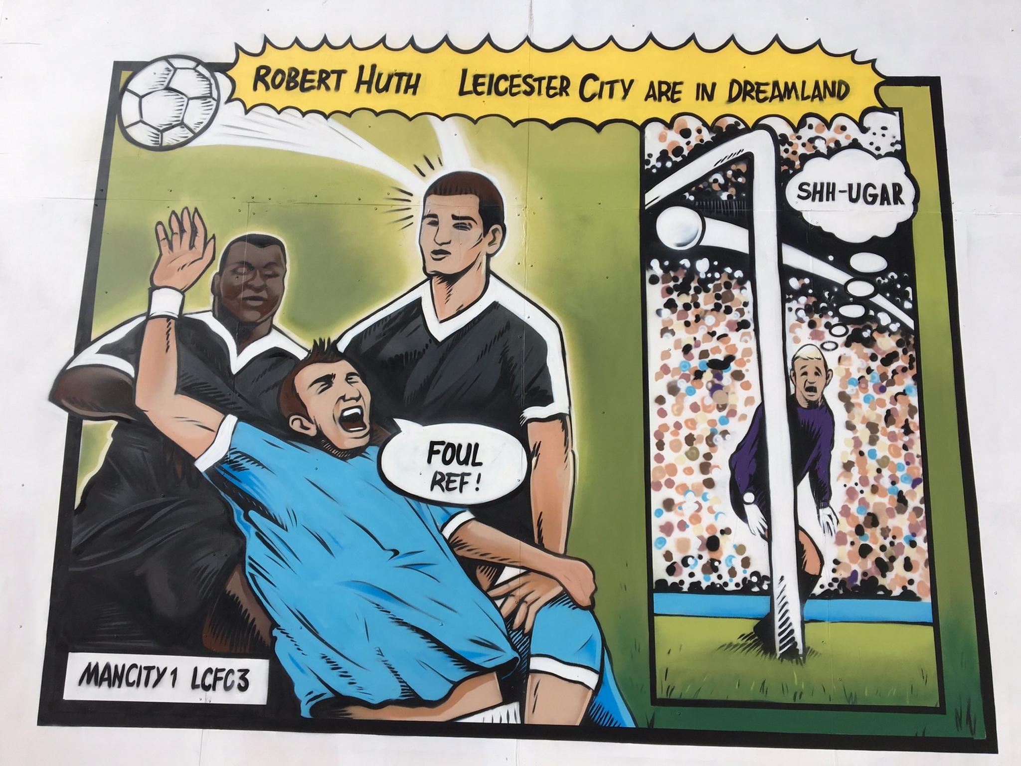 Mural showing Leicester City's 3-1 win over Manchester City