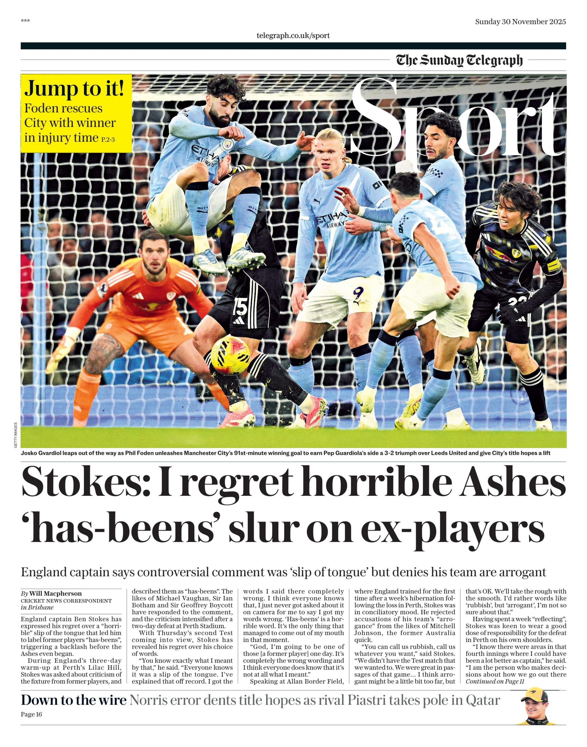 Sunday Telegraph back page