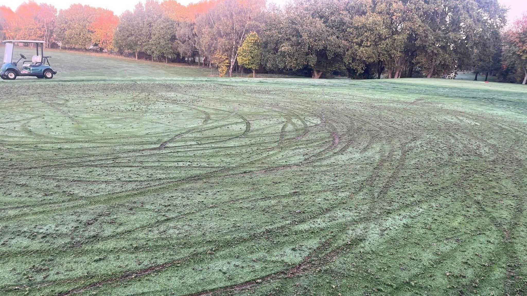 Damaged grass caused by motorcycles