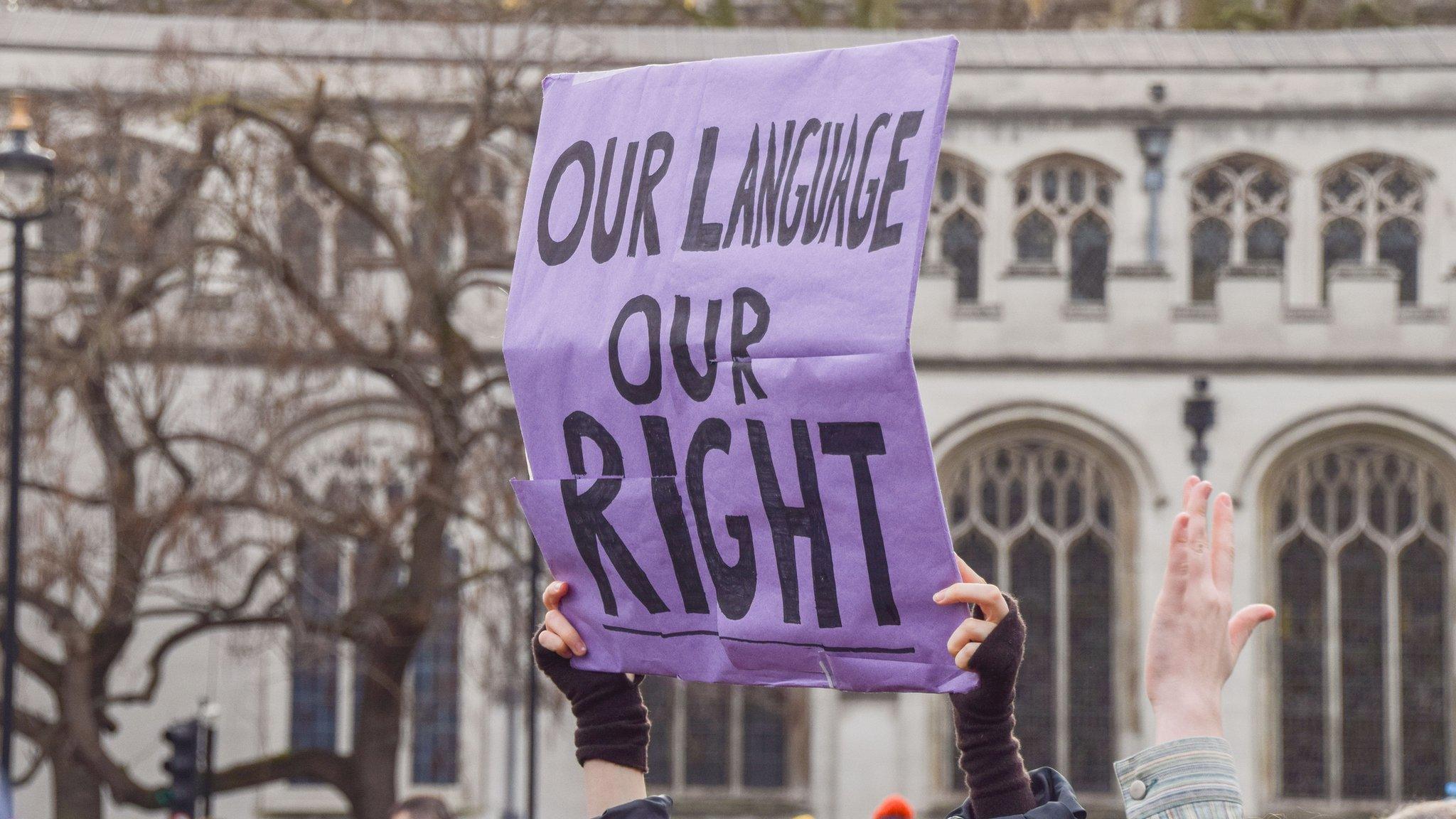 A placard at a demonstration in favour of the BSL bill