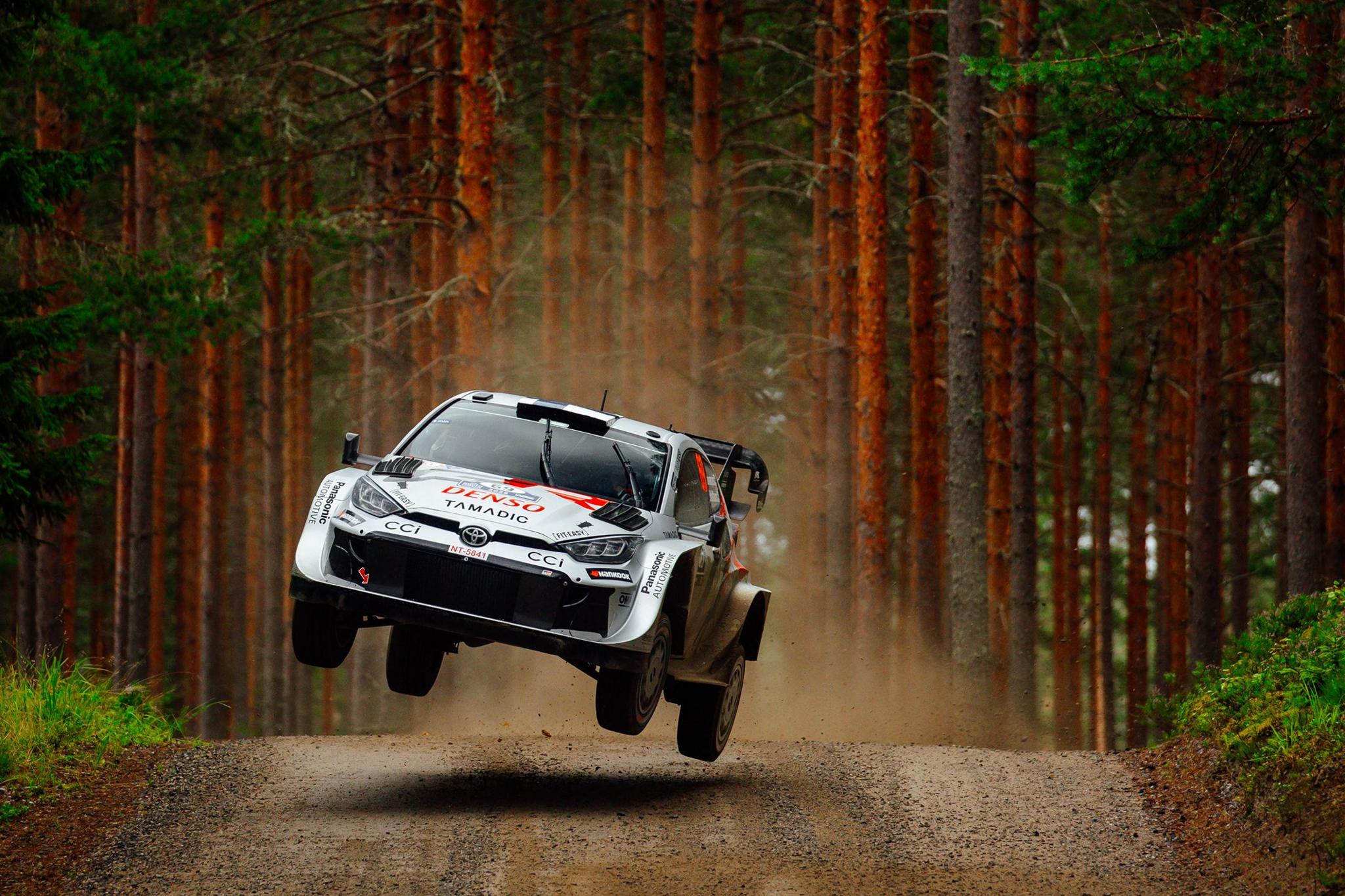 Finland and Toyota Gazoo Racing's Kalle Rovanpera competes in his Toyota during day three of WRC Rally Finland. Photo by McKlein