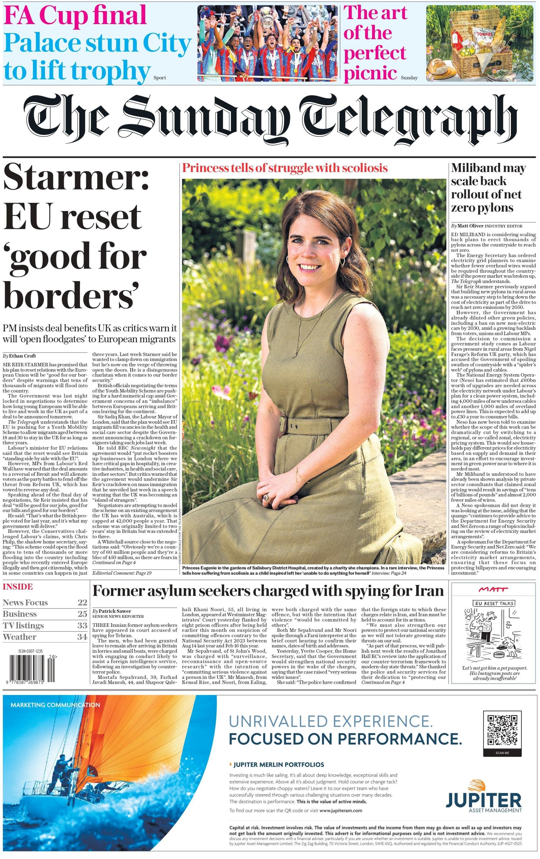The front page of the Telegraph which is headlined with "Starmer: EU reset 'good for borders.'