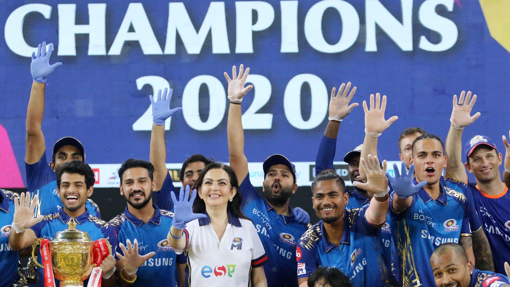 Mumbai Indians celebrate winning the IPL