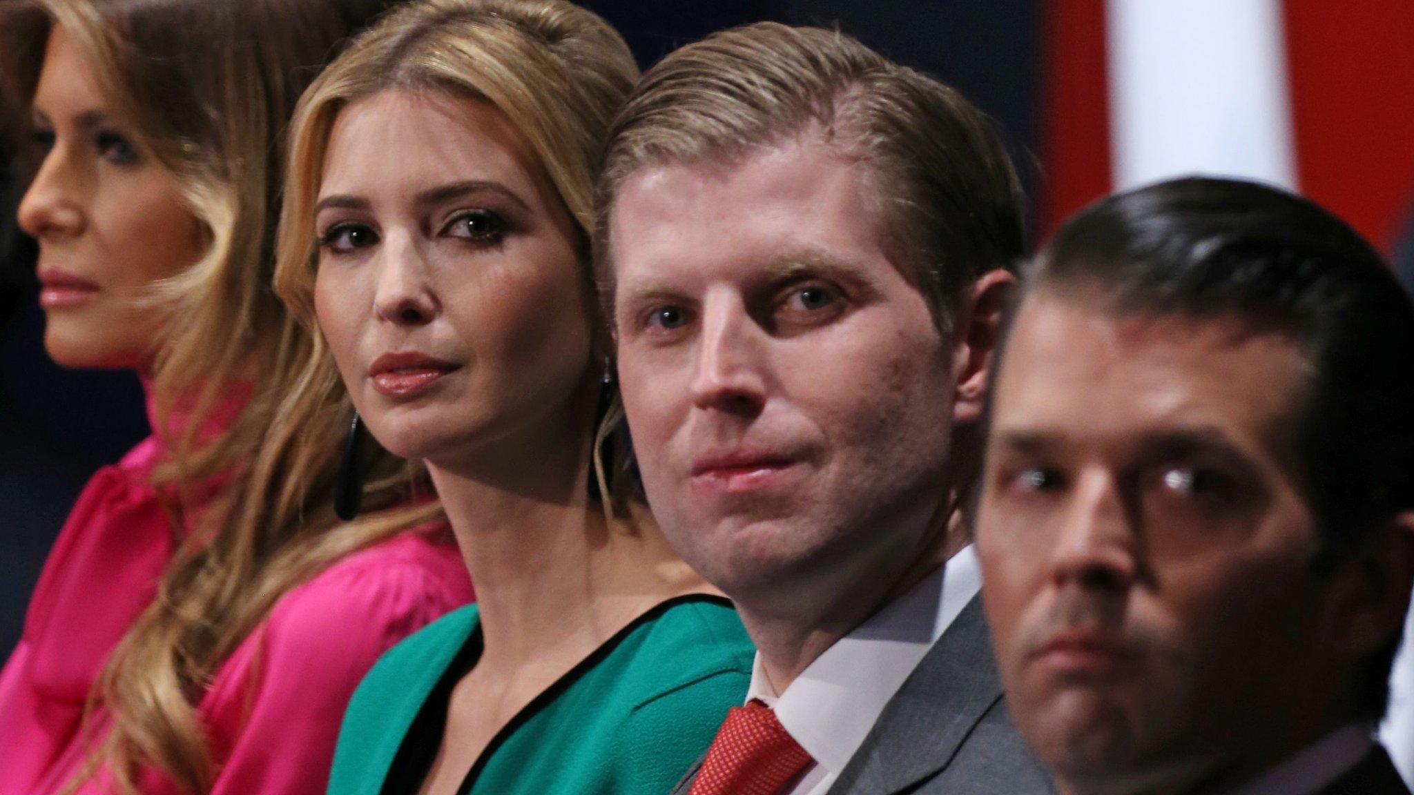 (L-R) Melania Trump, Ivanka Trump, and sons Eric Trump and Donald Trump in St Louis, Missouri