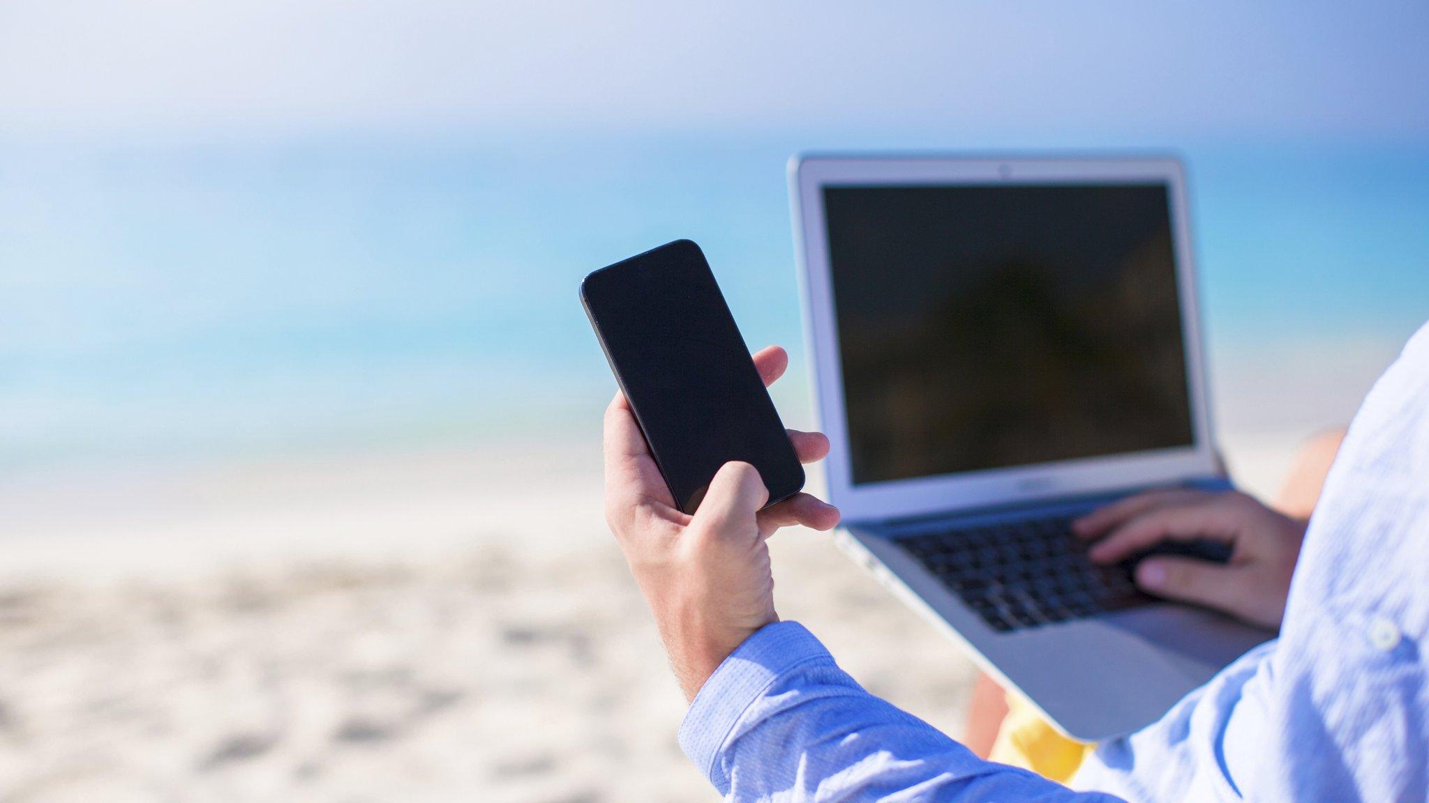 man working on a beach