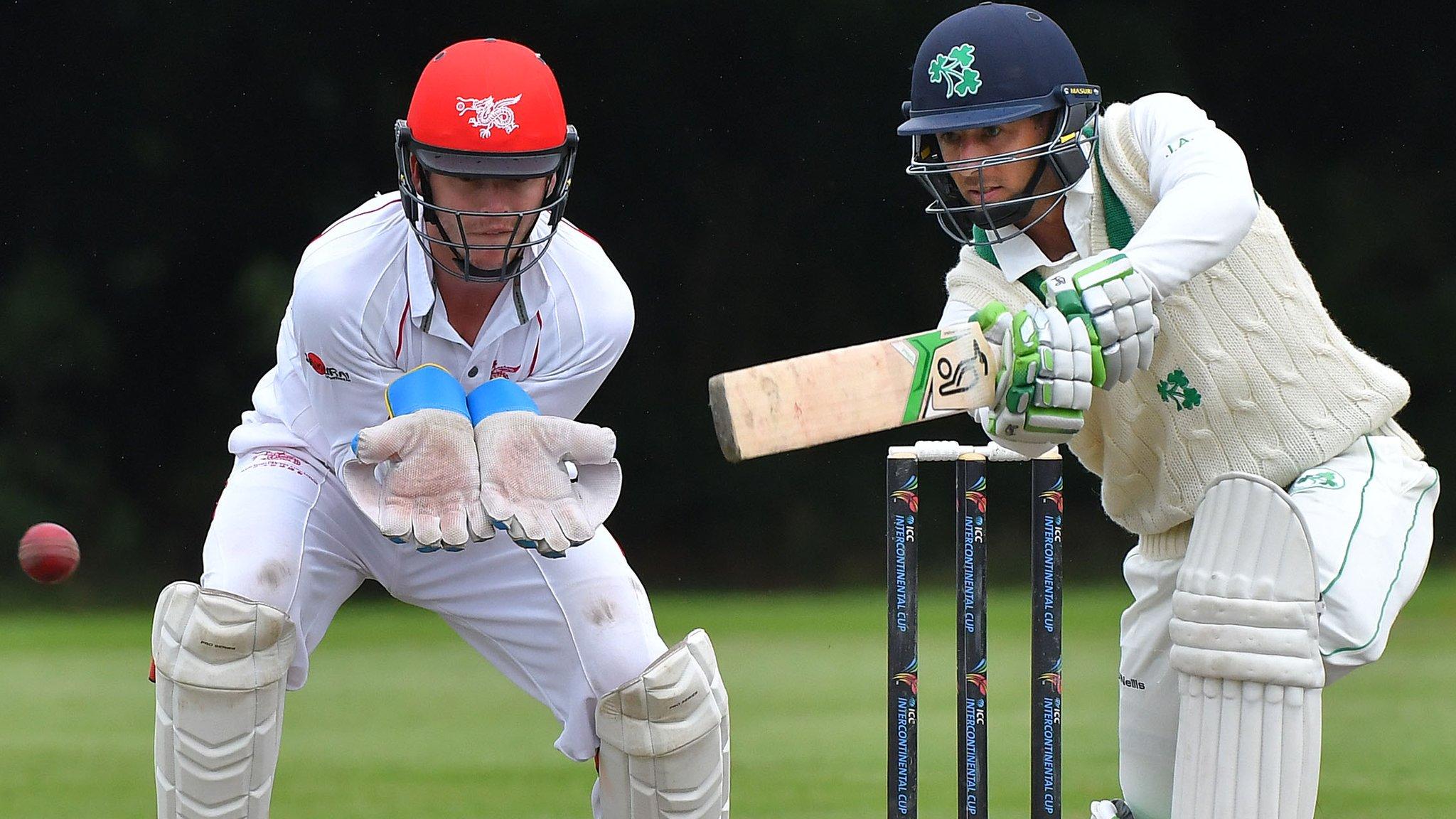 Ireland batsman John Anderson makes a good connection against Hong Kong