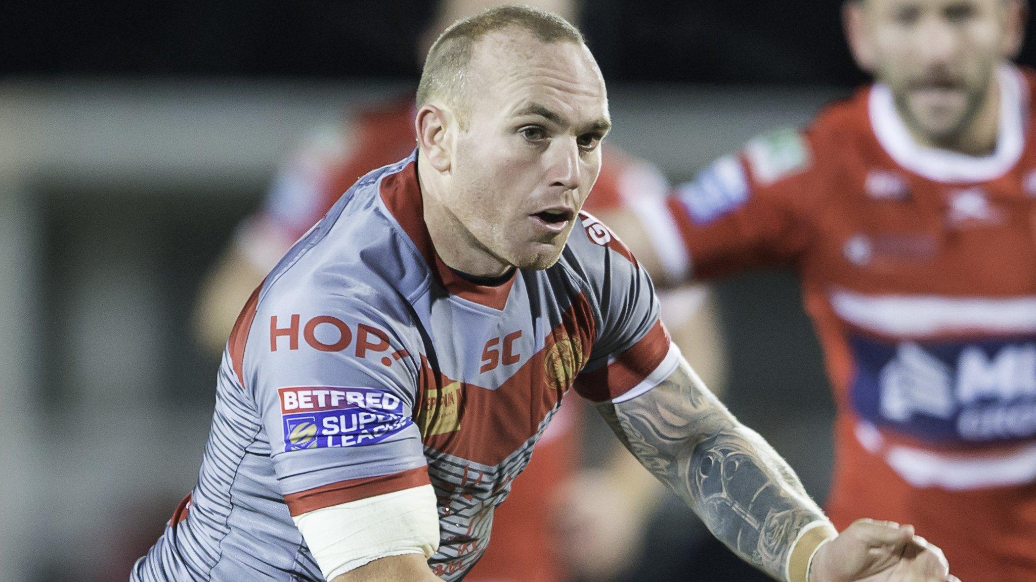 Luke Walsh passes the ball for Catalans Dragons against Hull KR