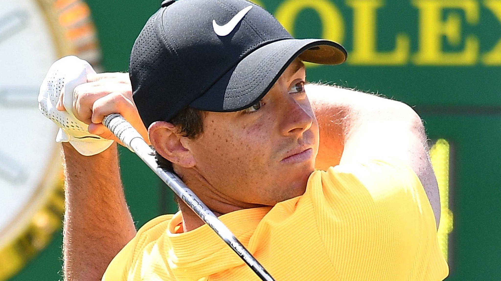 Rory McIlroy tees off at the first hole in the final round