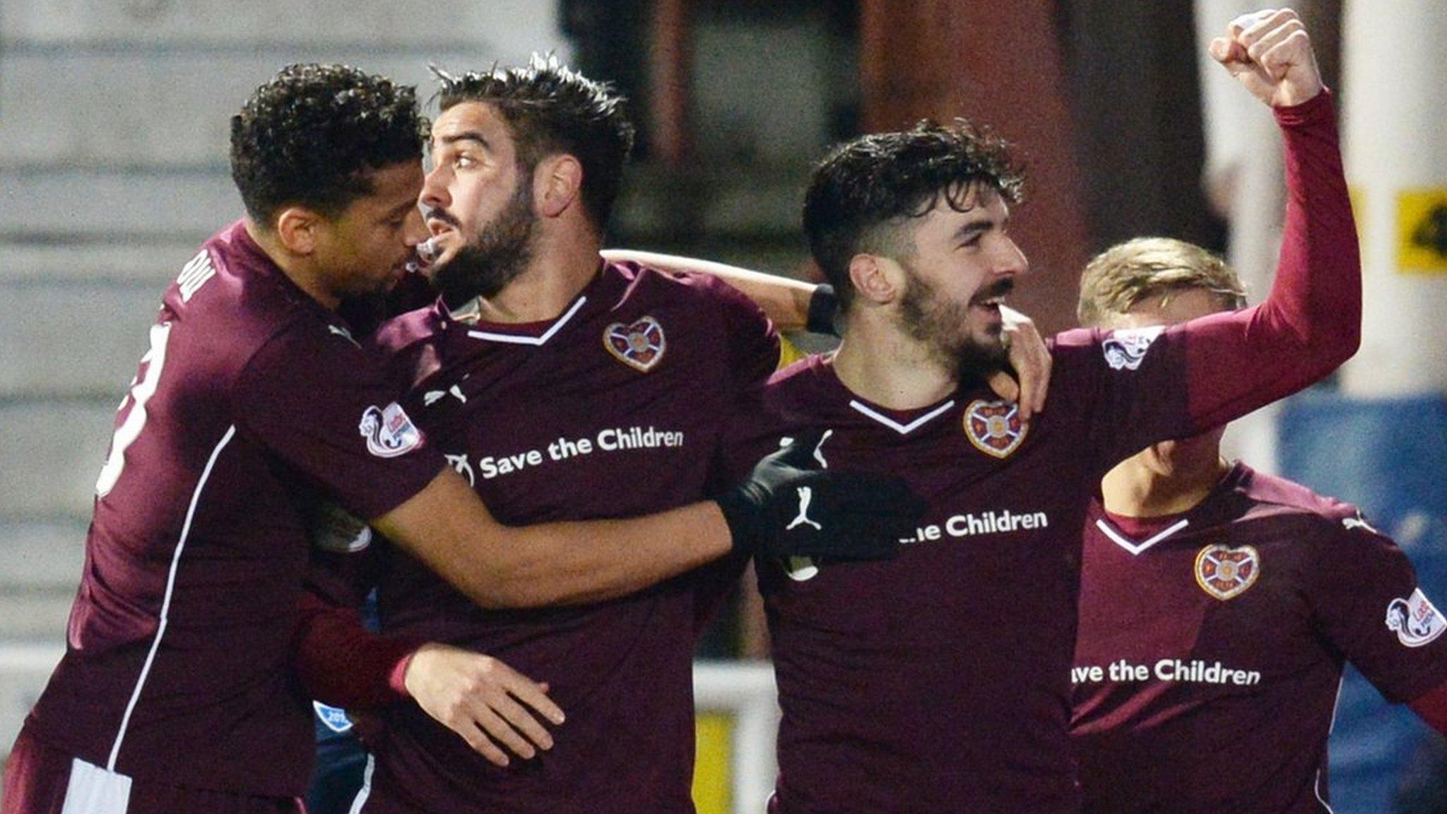 Hearts celebrate Callum Paterson's goal