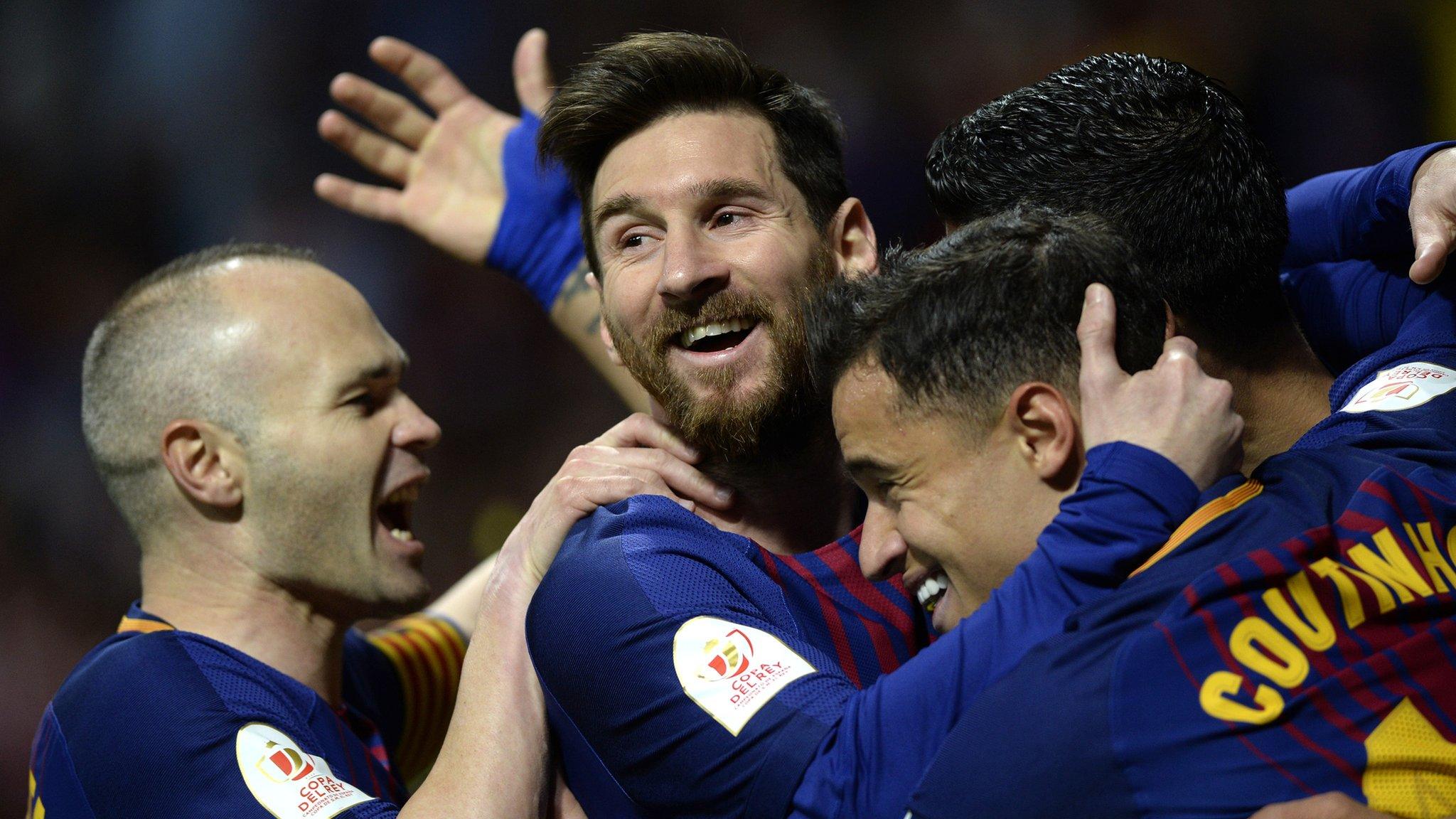 Lionel Messi and Barcelona team-mates celebrate