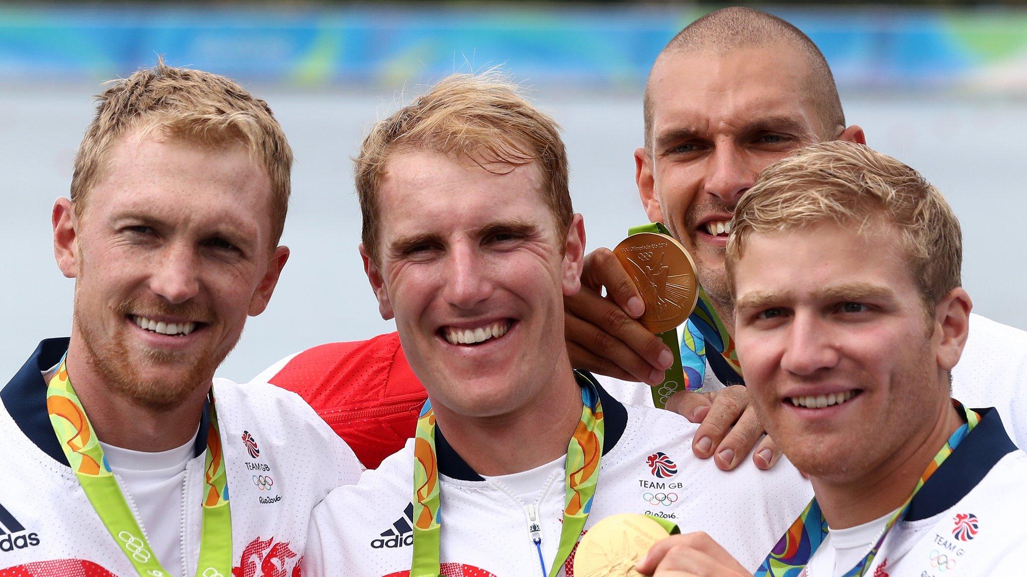 men's four celebrate gold for GB