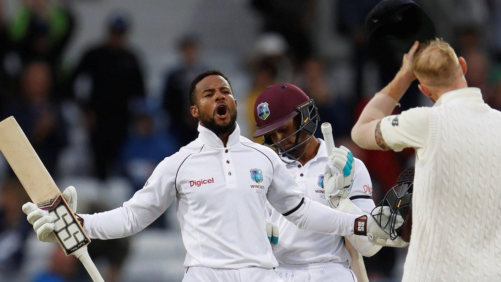 Shai Hope celebrates West Indies' win