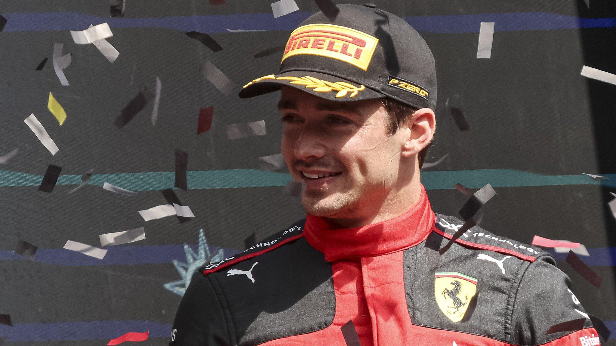 Charles Leclerc surrounded by confetti