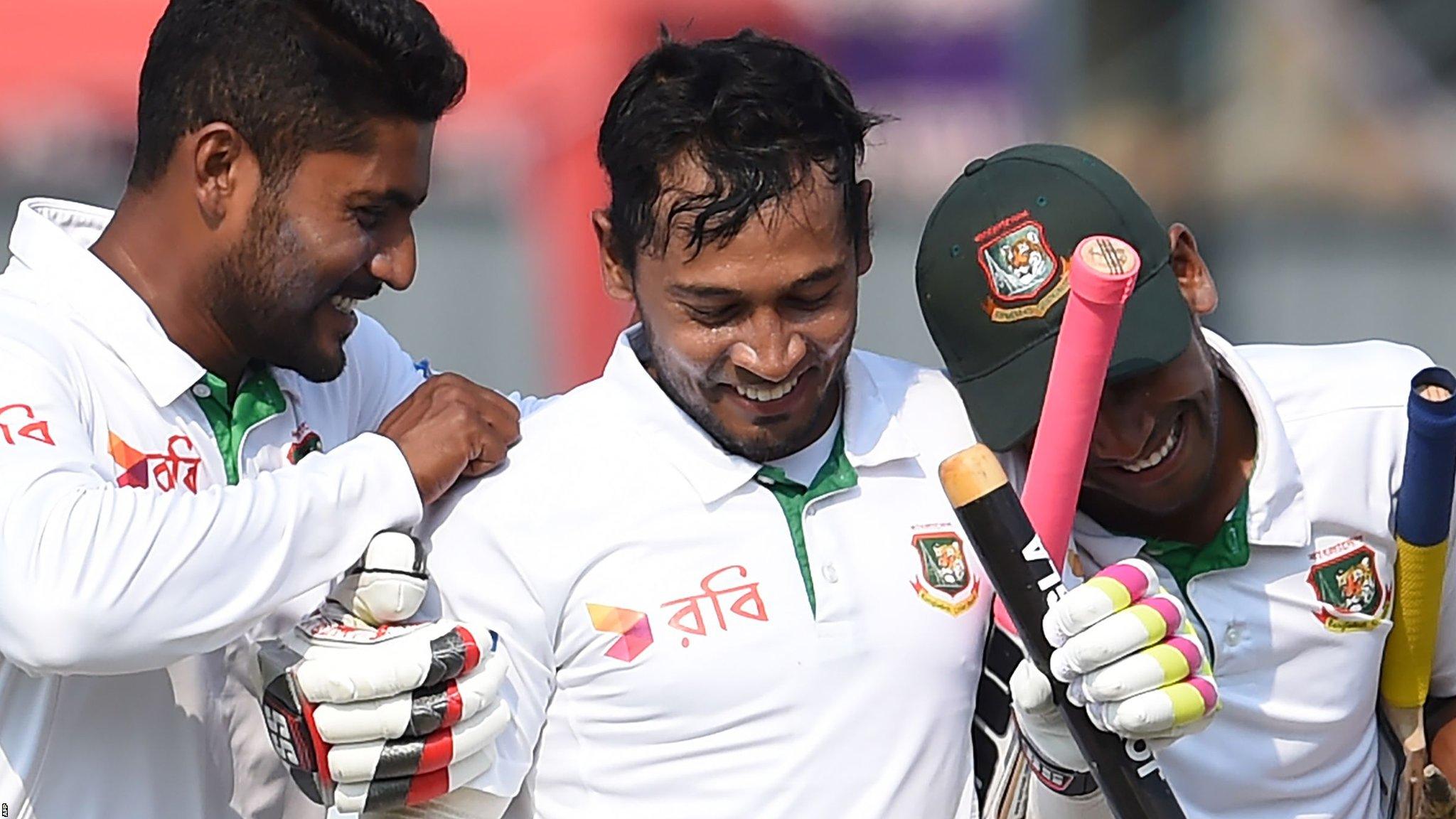 Bangladesh celebrate their Test victory over Sri Lanka