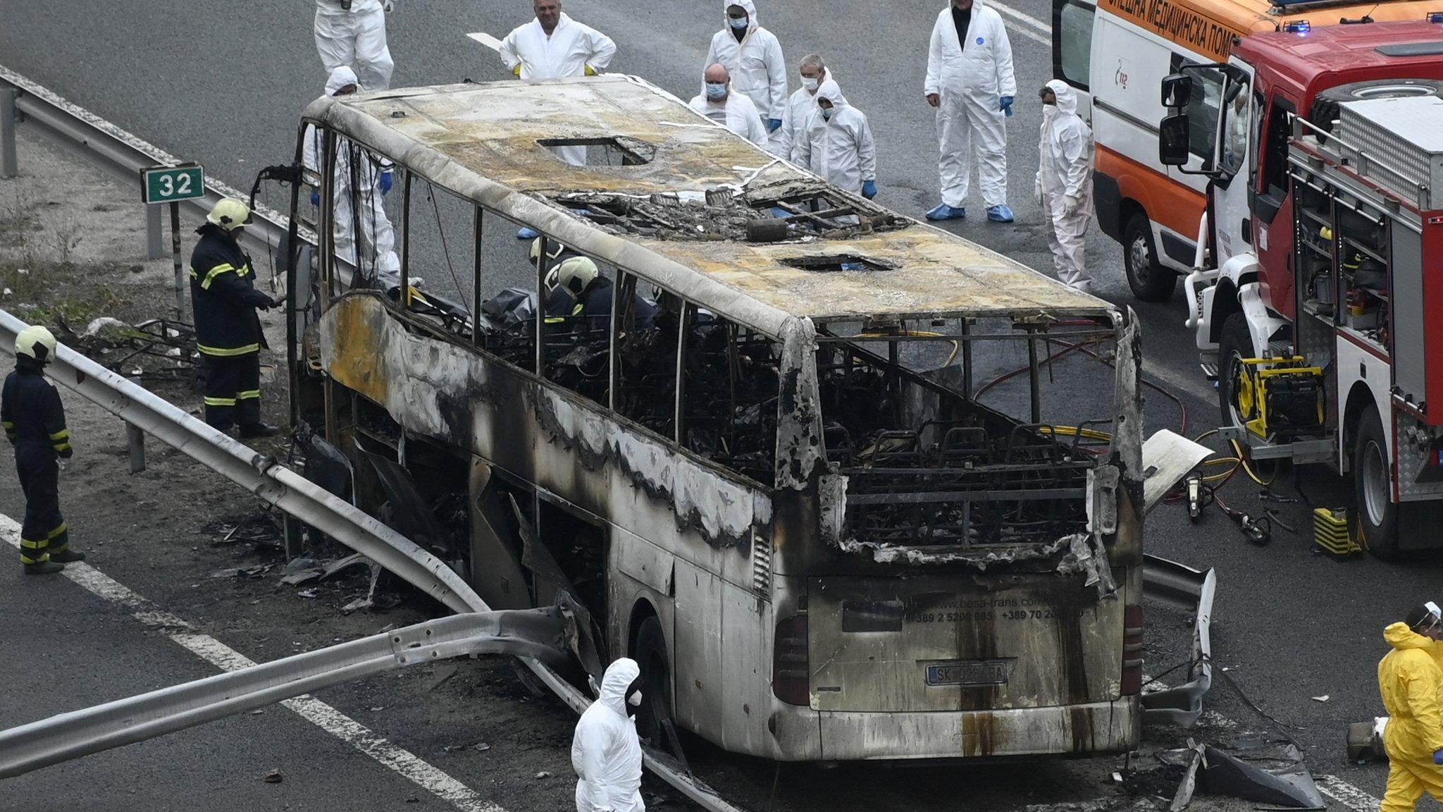 The scene of the bus crash in Bulgaria