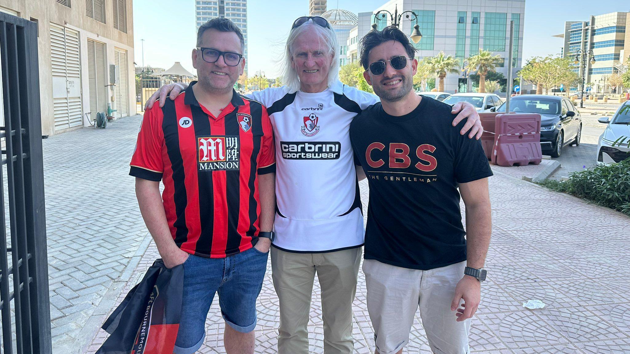 AFC Bournemouth fans Conor, Donald and Alex in Riyadh. 