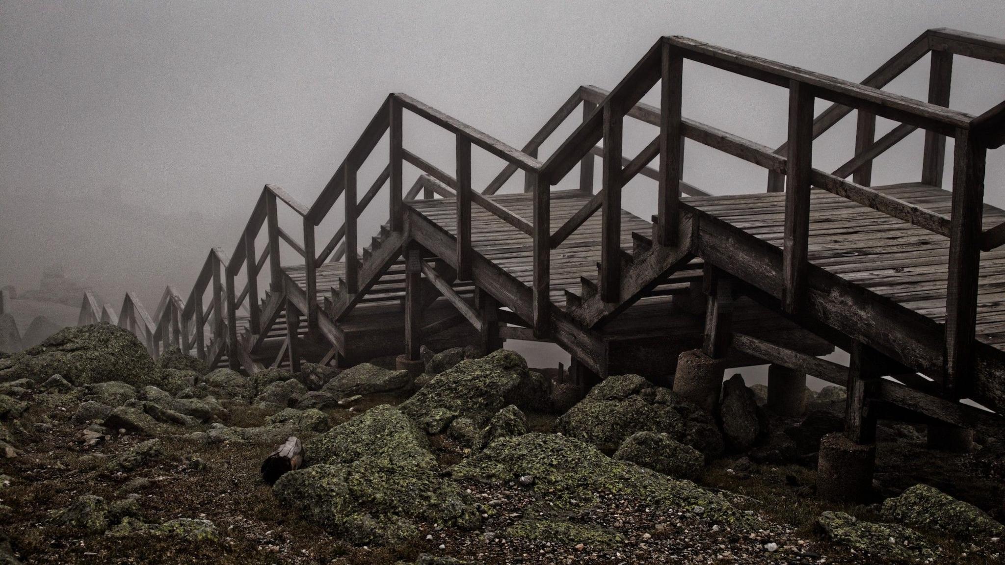 The staircase leading to the summit of Mount Washington, in New Hampshire, USA