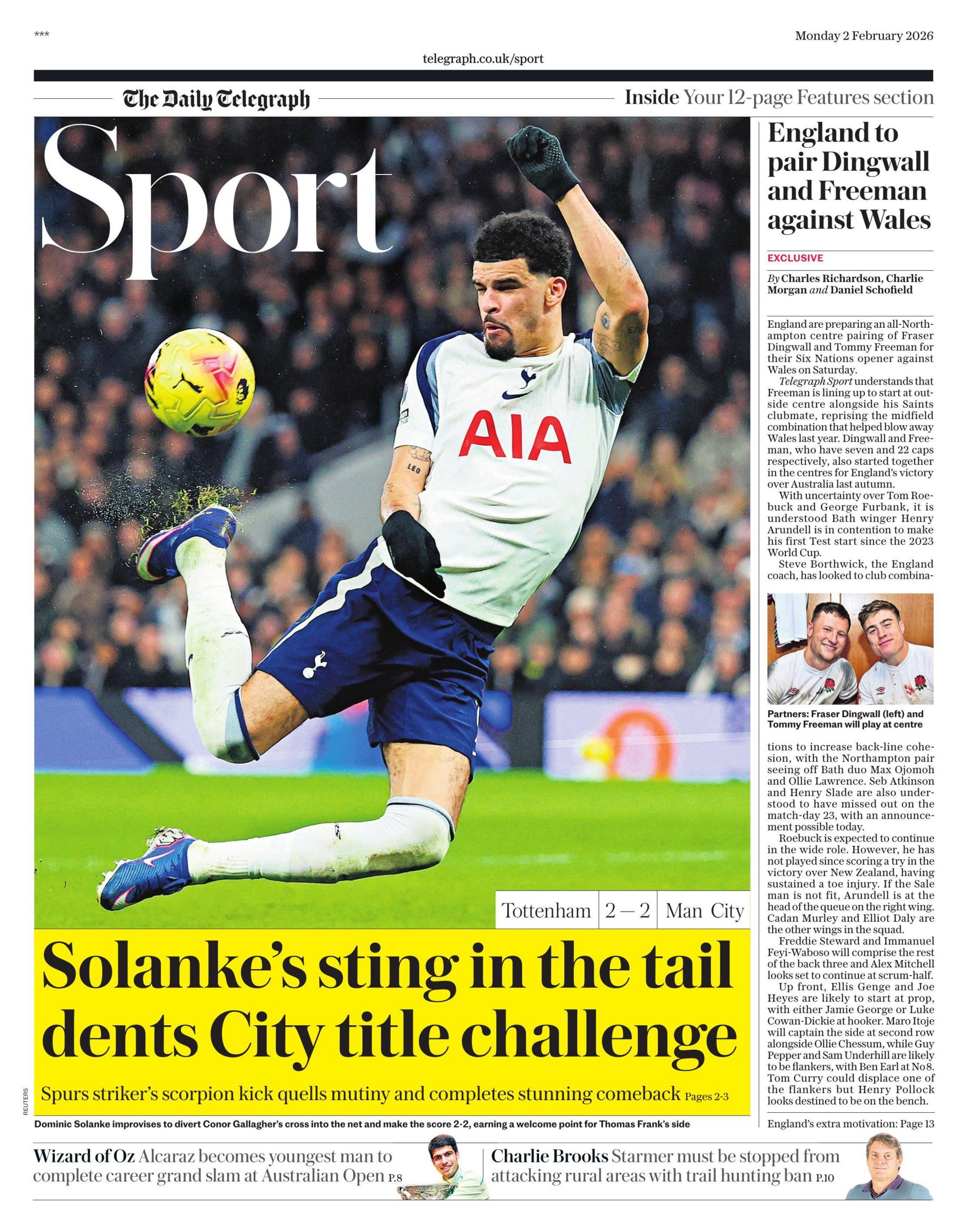 Monday's Telegraph sports section