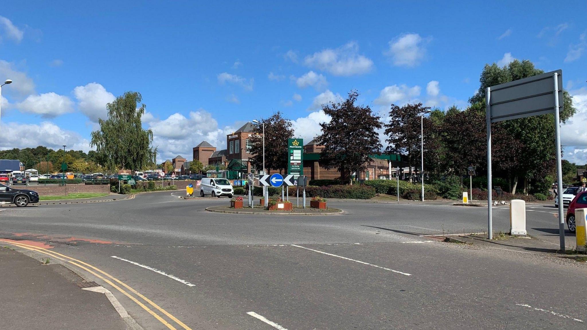 Roundabout outside the Morrisons store in Dumfries