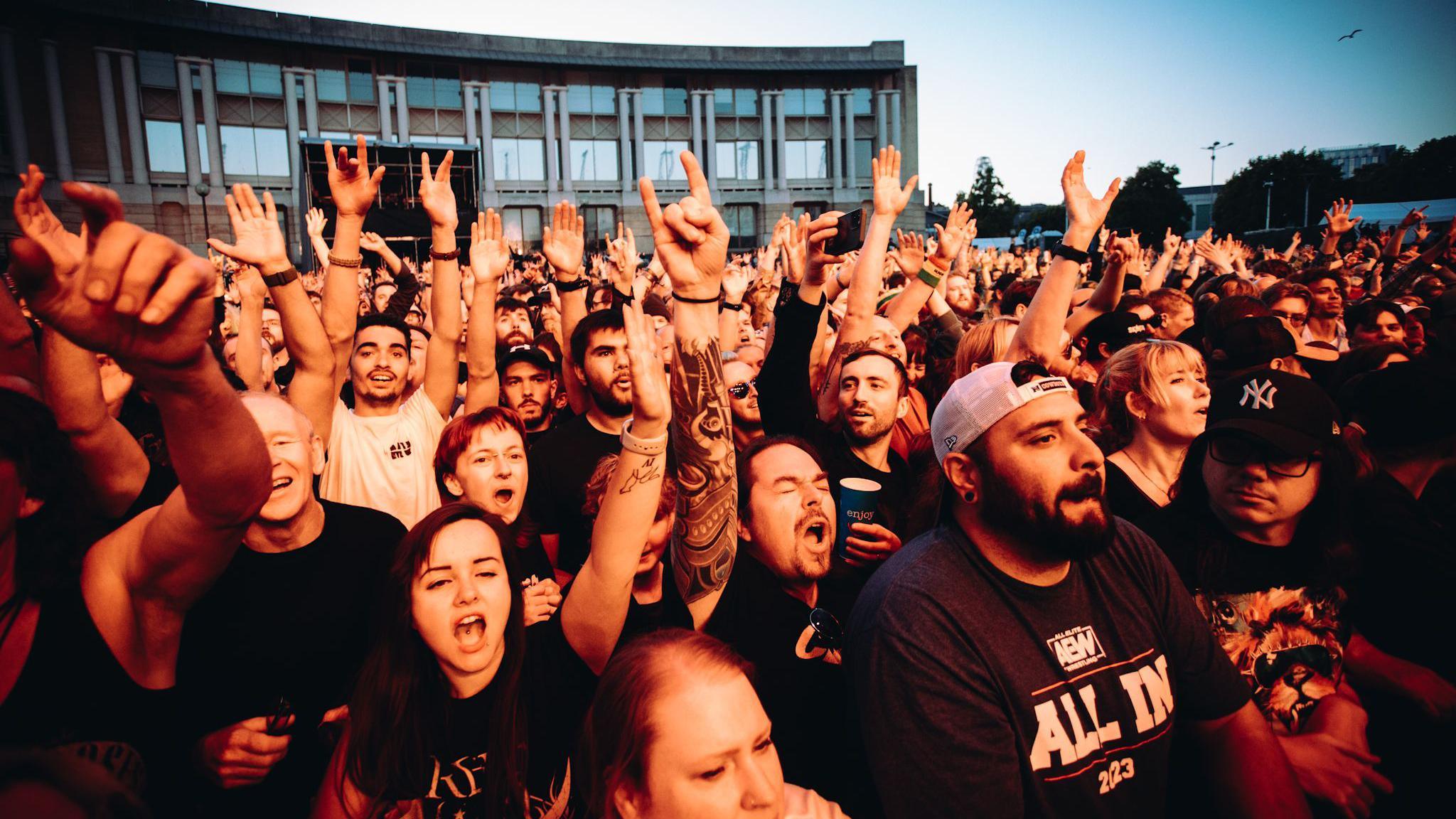 The crowd dancing at Bristol Sounds event