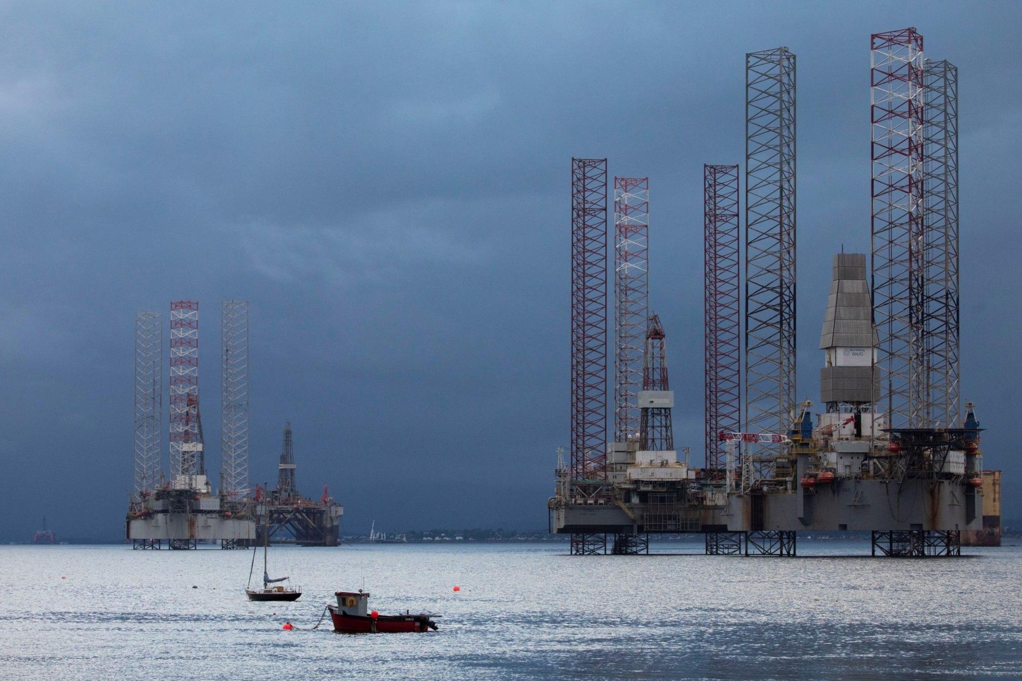 Rigs stacked up on the Cromarty Firth.