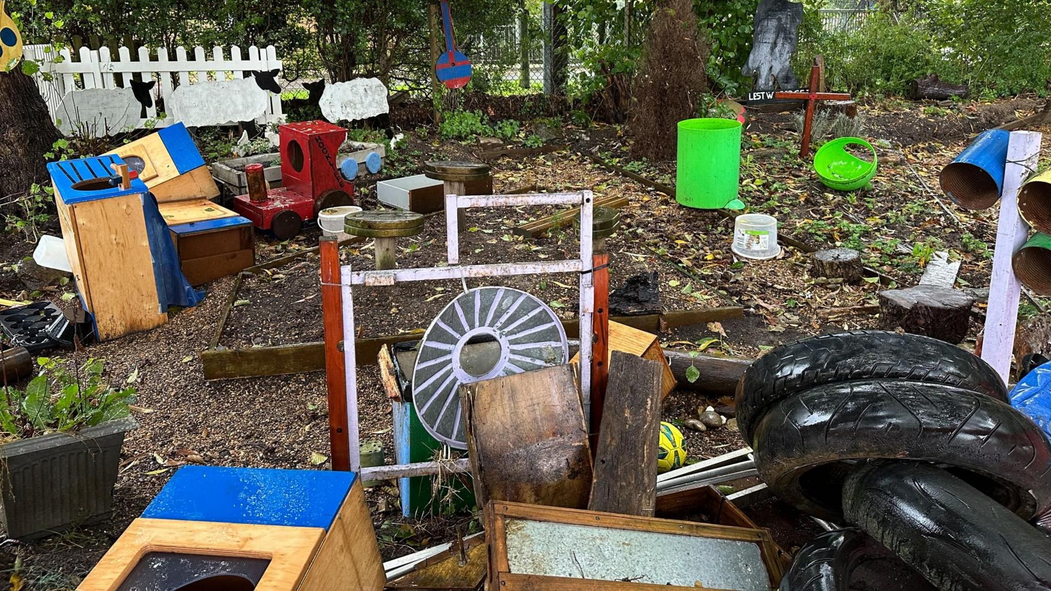 Wet and muddy play equipment at a school 