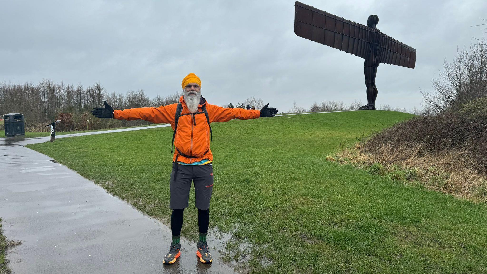 Manny Singh Kang at the Angel of the North