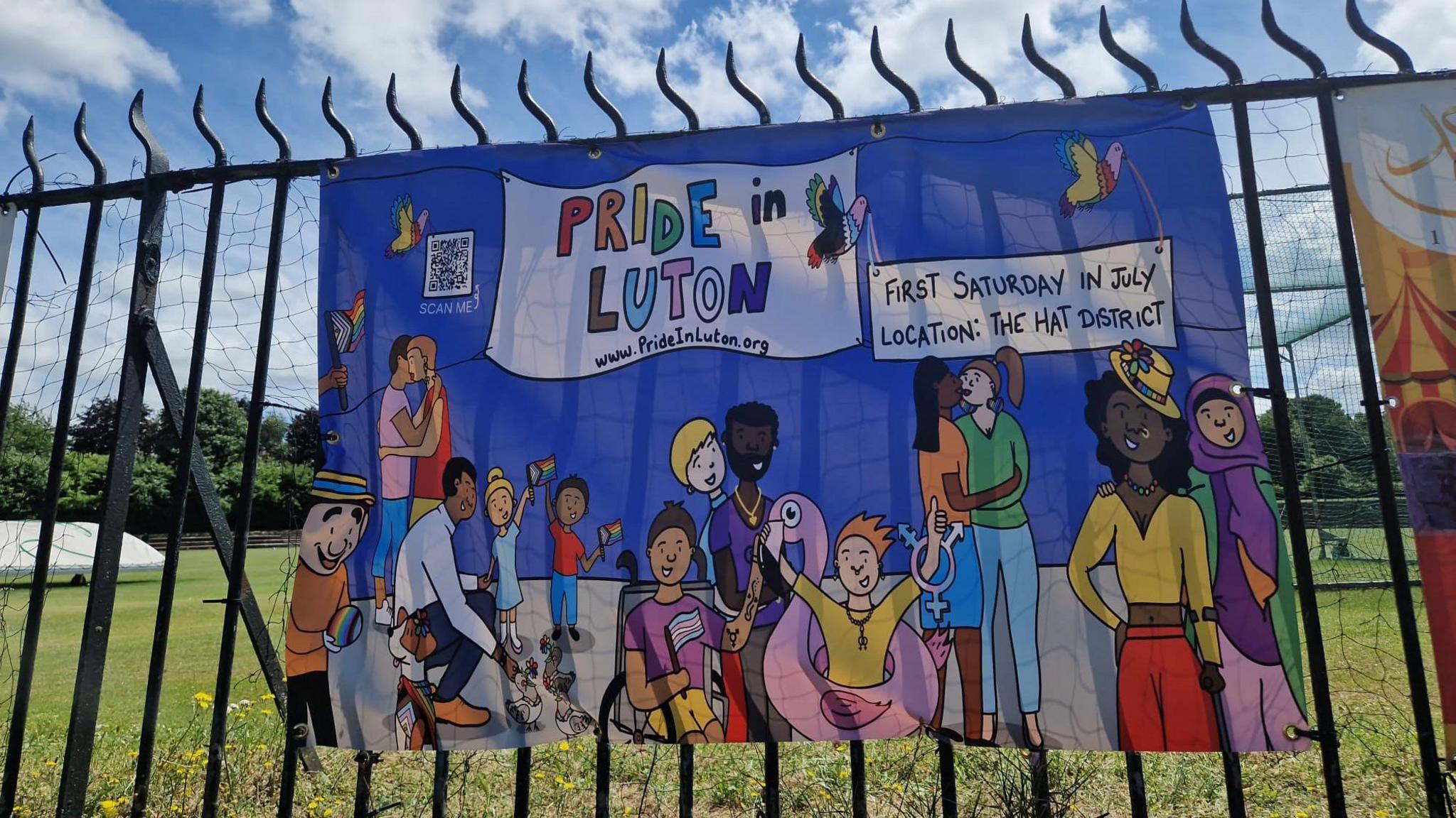 Pride in Luton banner before it was destroyed