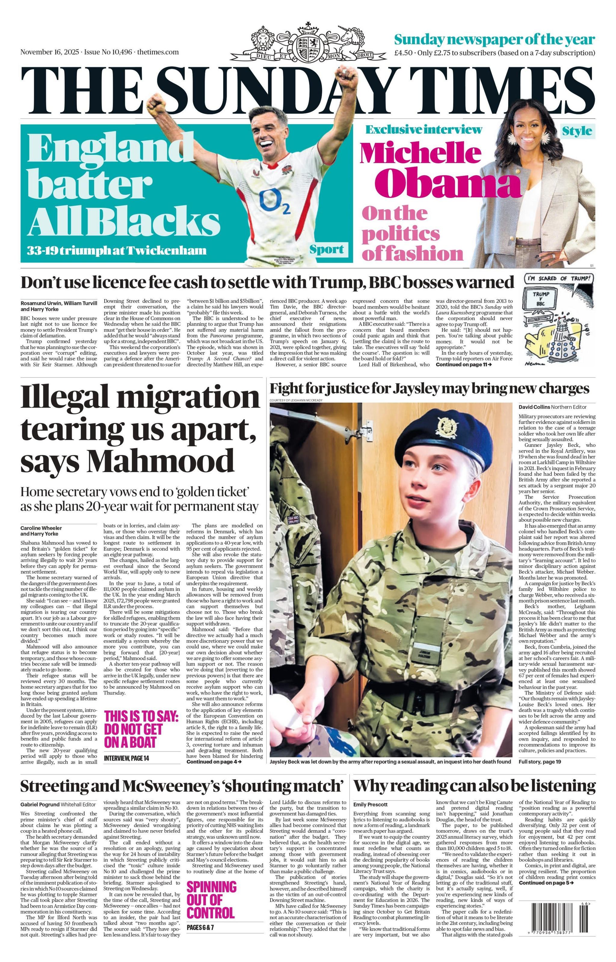 The Sunday Times front page