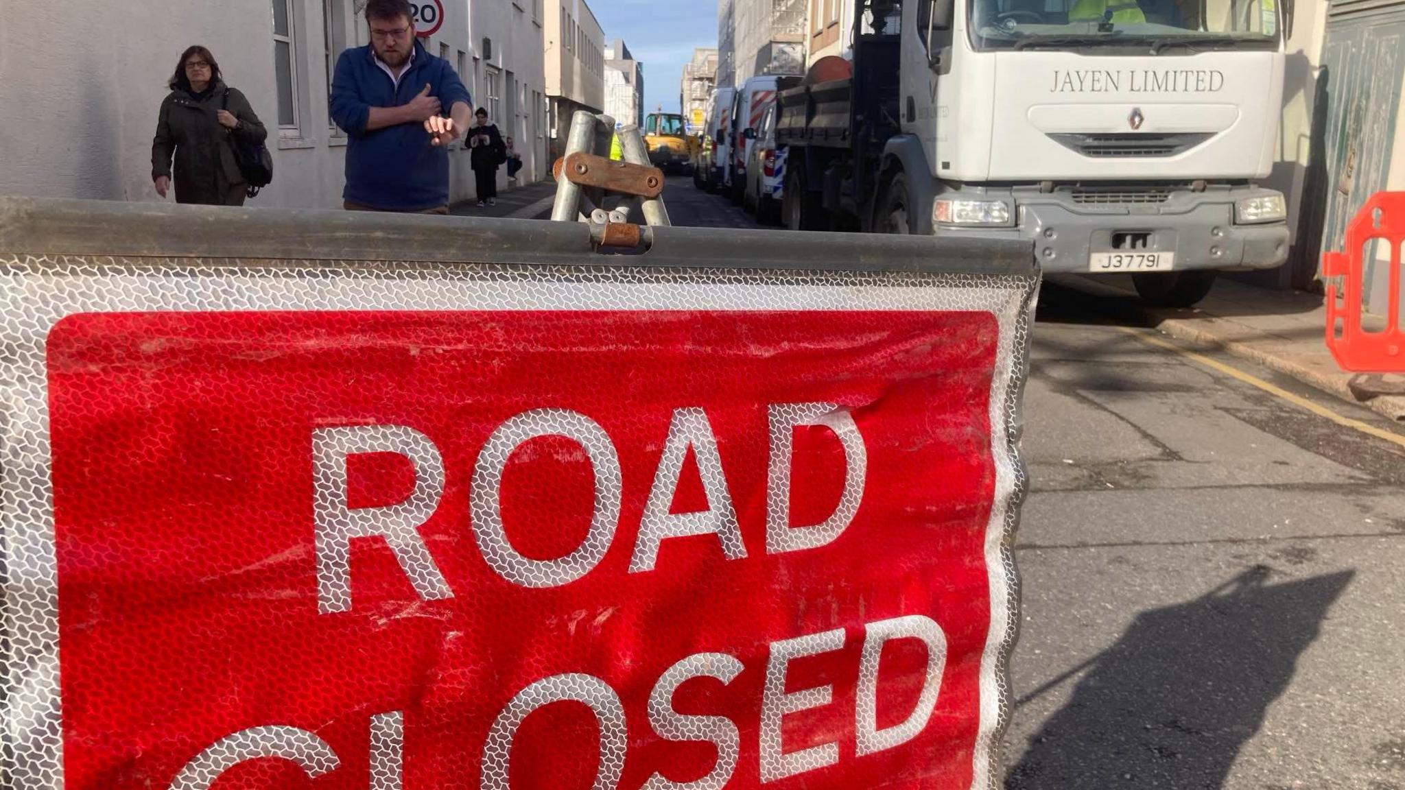 Road closed sign