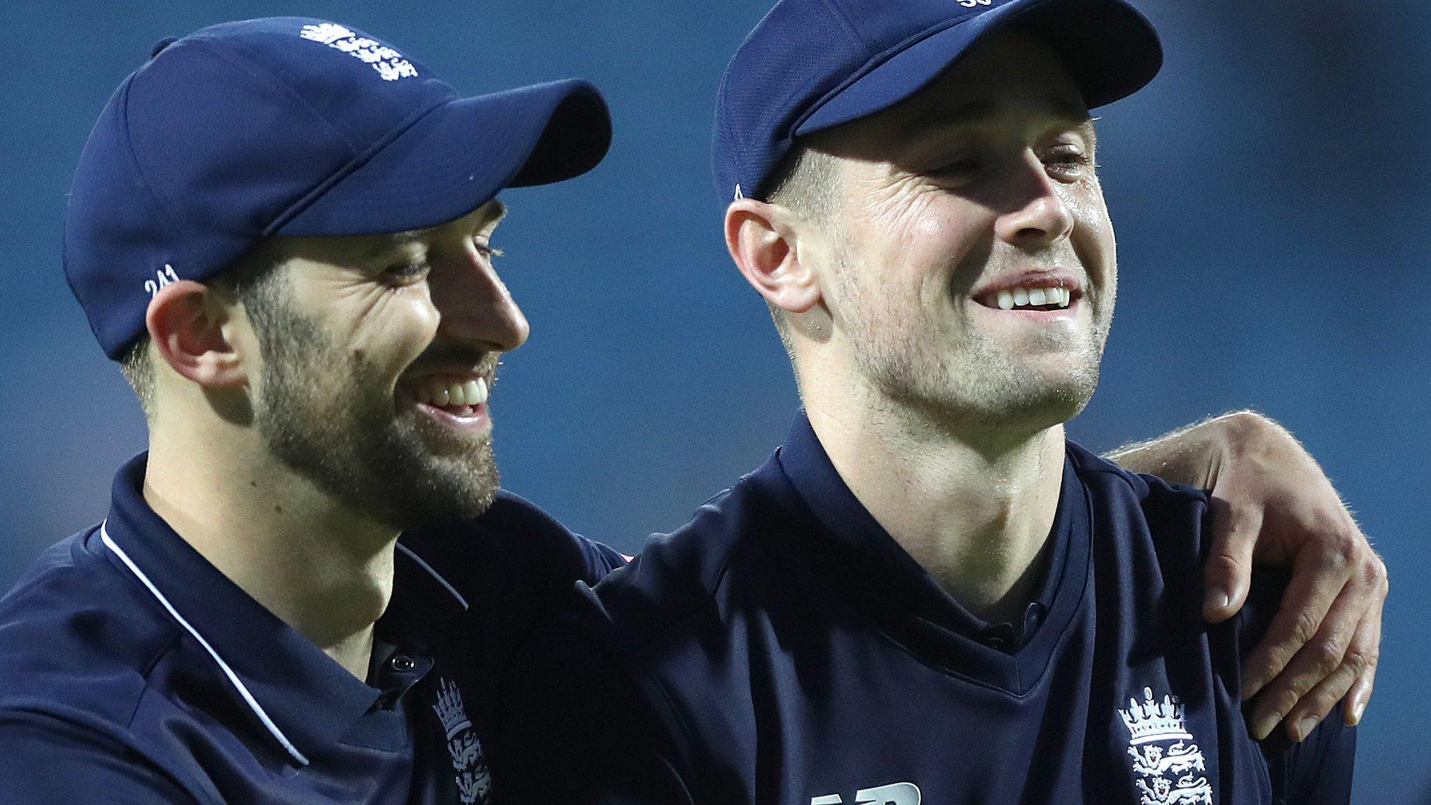 Chris Woakes and Mark Wood celebrate