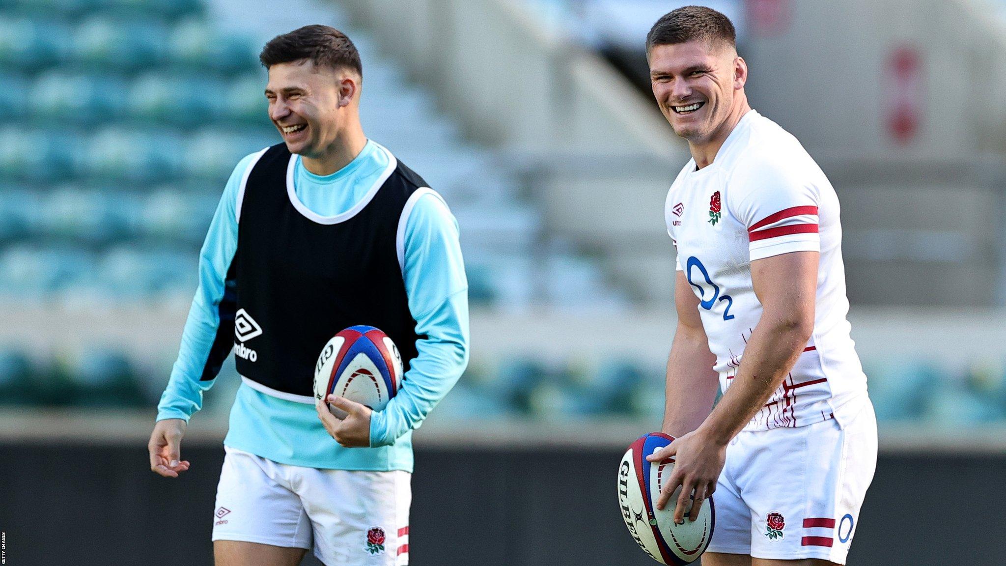 Owen Farrell and Ben Youngs train together with the England team