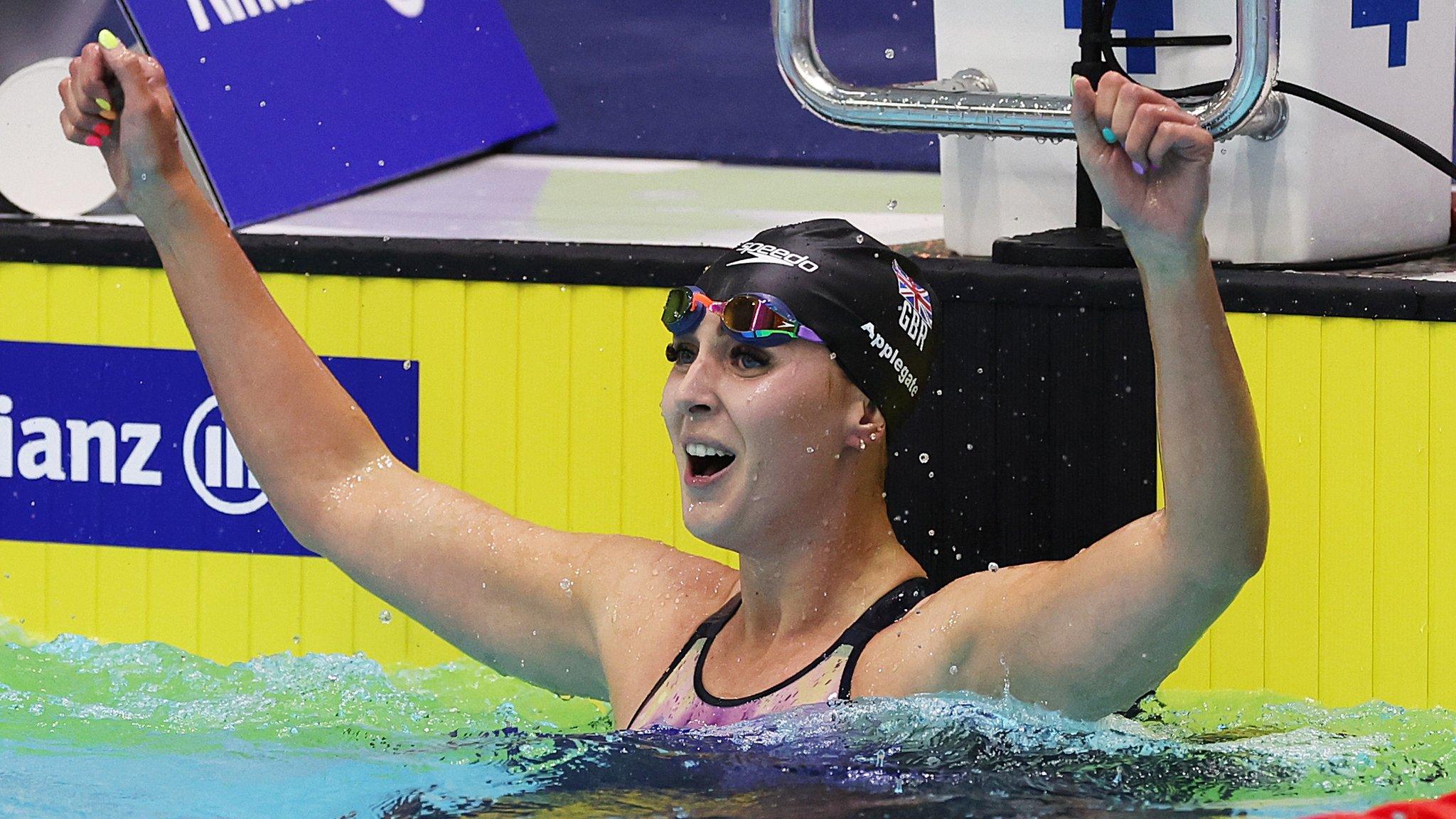 Jessica-Jane Applegate celebrates her win in Manchester