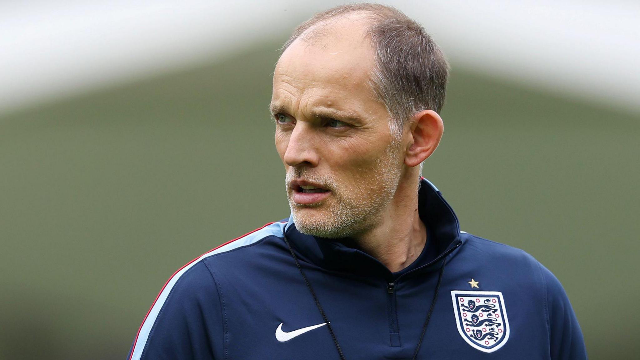 Thomas Tuchel, Manager of England, looks on during an England Training Session